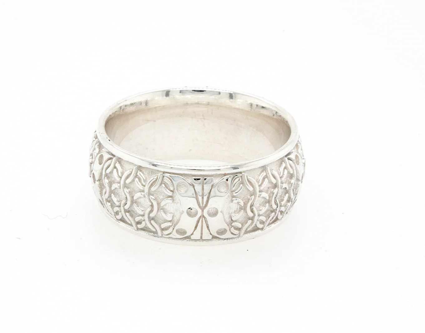 8mm Custom Made Dome Shaped Silver Ring with Medieval Style Engravings Personalized Monogram and 2 Lions on Either Side - Image 4