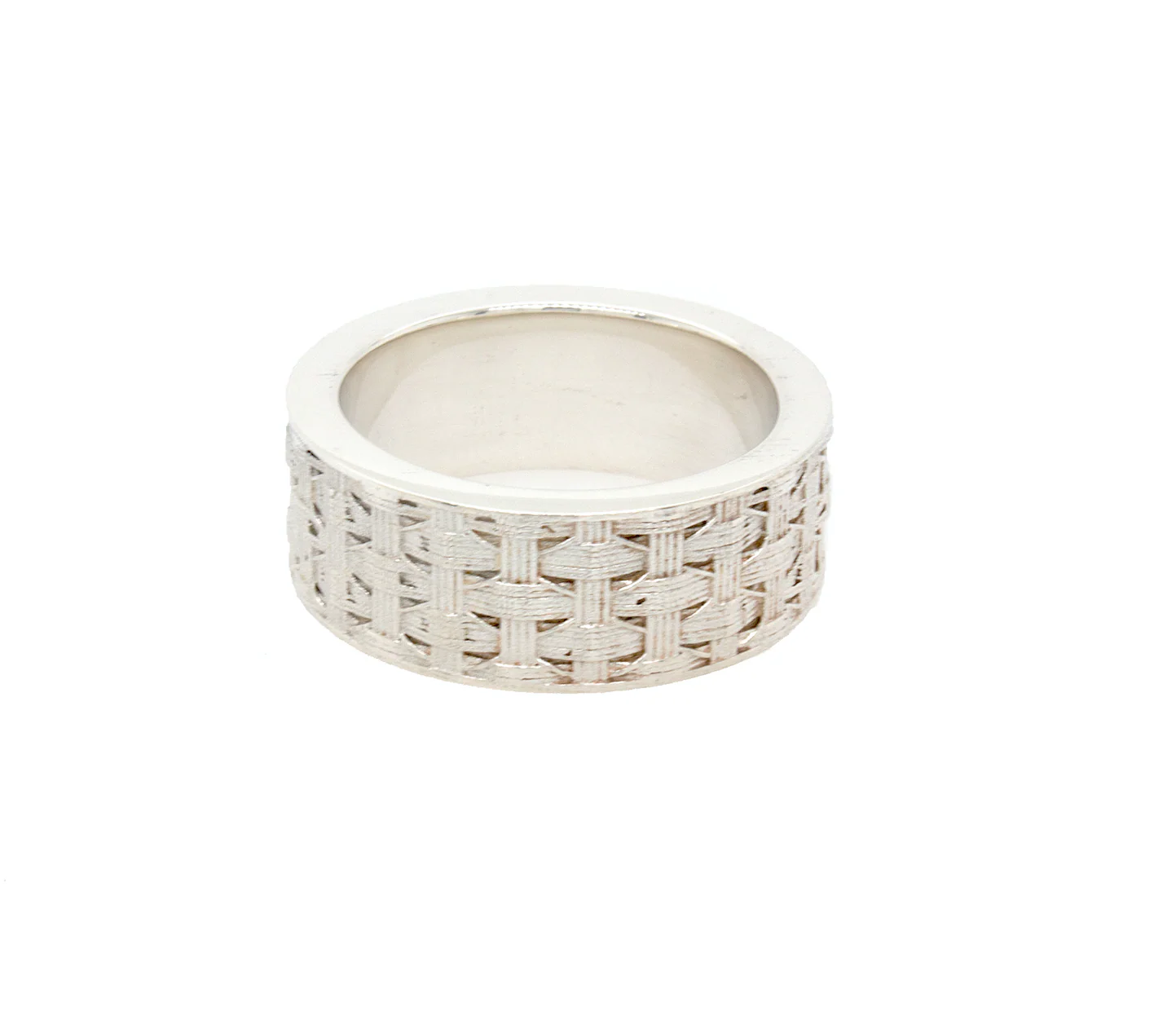 8mm Custom Made Silver Ring with Mesh Pattern - Image 3