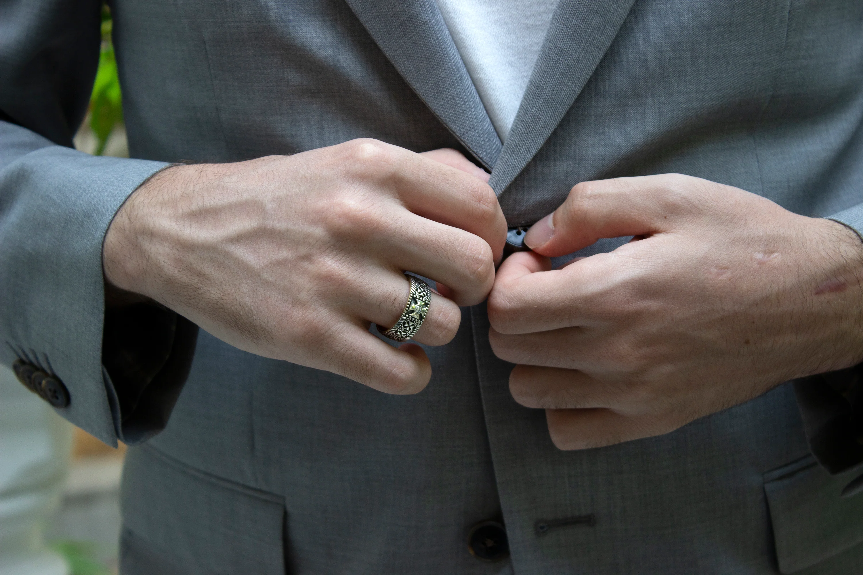 8mm Custom Made, Silver Ring with Yellow Gold Plated Interior, Celtic Crosses and Diamond - Image 7