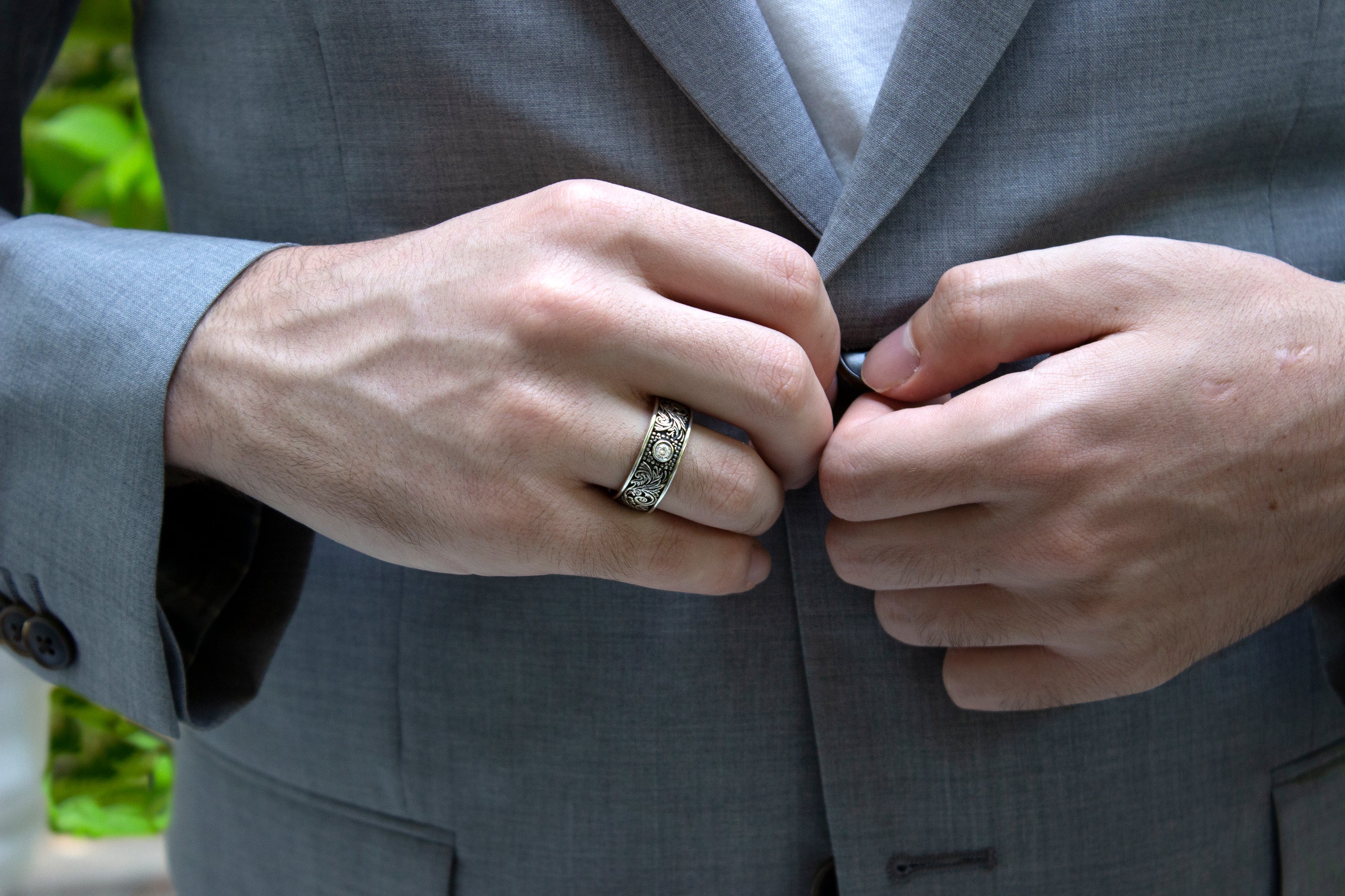 8mm Custom Made Silver Ring with Yellow Gold Plated Interior, Victorian Style Design and Round Shaped Diamond - Image 7