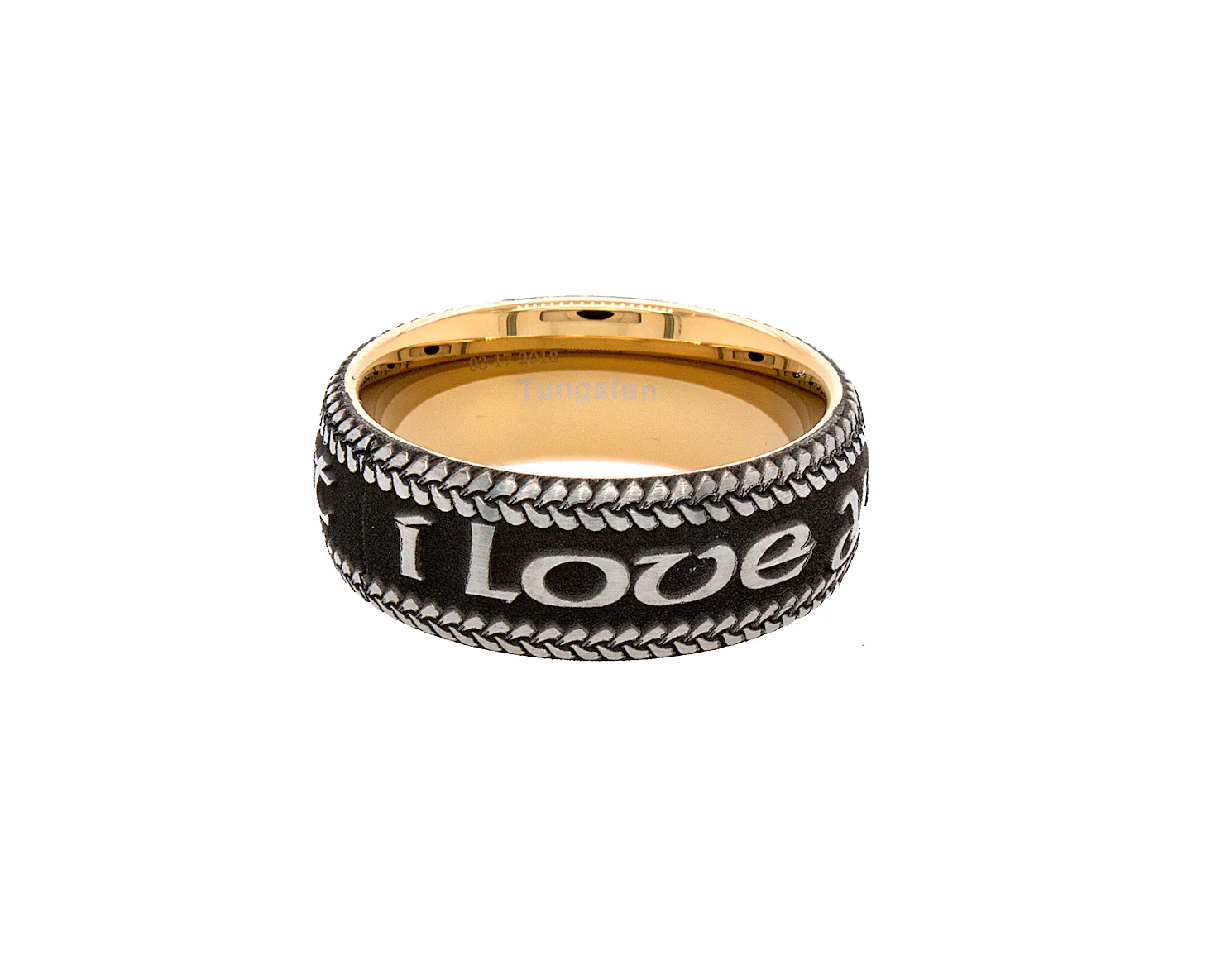 8mm Custom Made Tungsten Ring with Rose Gold Interior and Engraved I Love You - Image 3