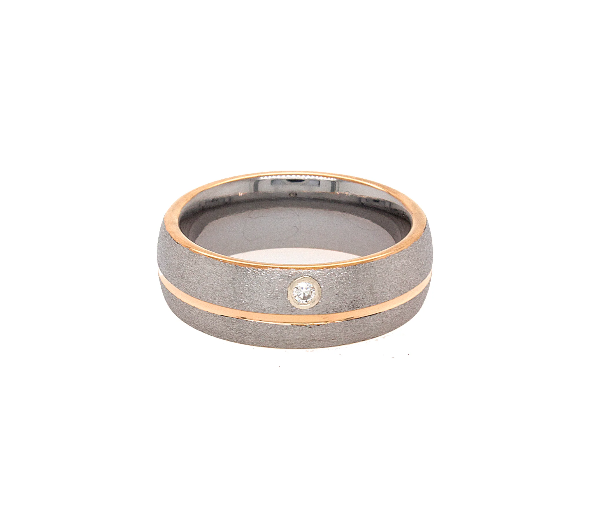 8mm Custom Made Tungsten Ring with Rose Gold Offset Groove and Diamond - Image 3