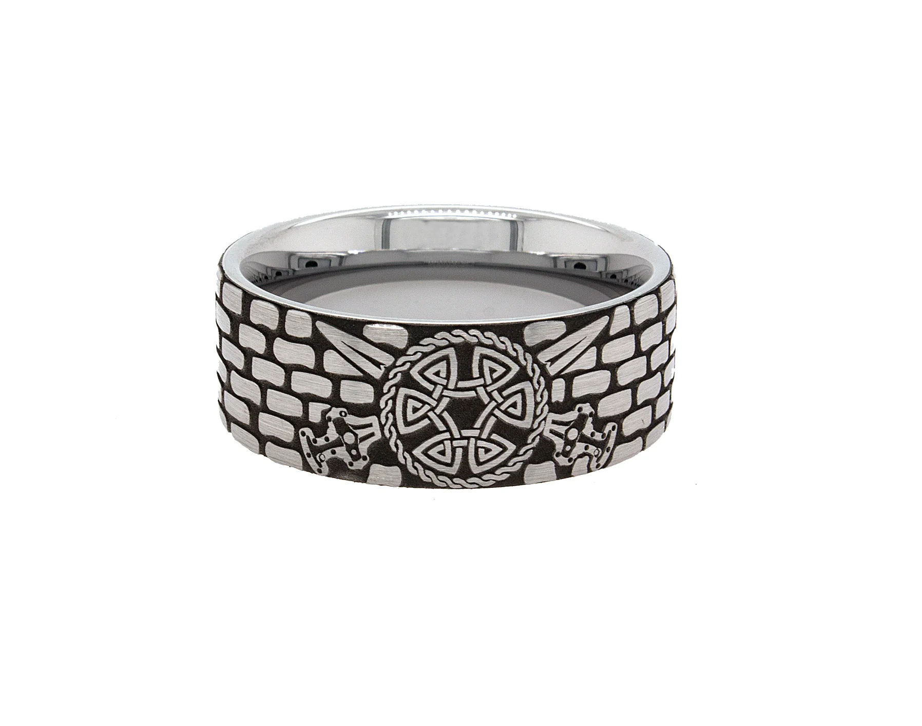 8mm Custom Made Tungsten Ring with Viking Inspired Engraving - Image 4