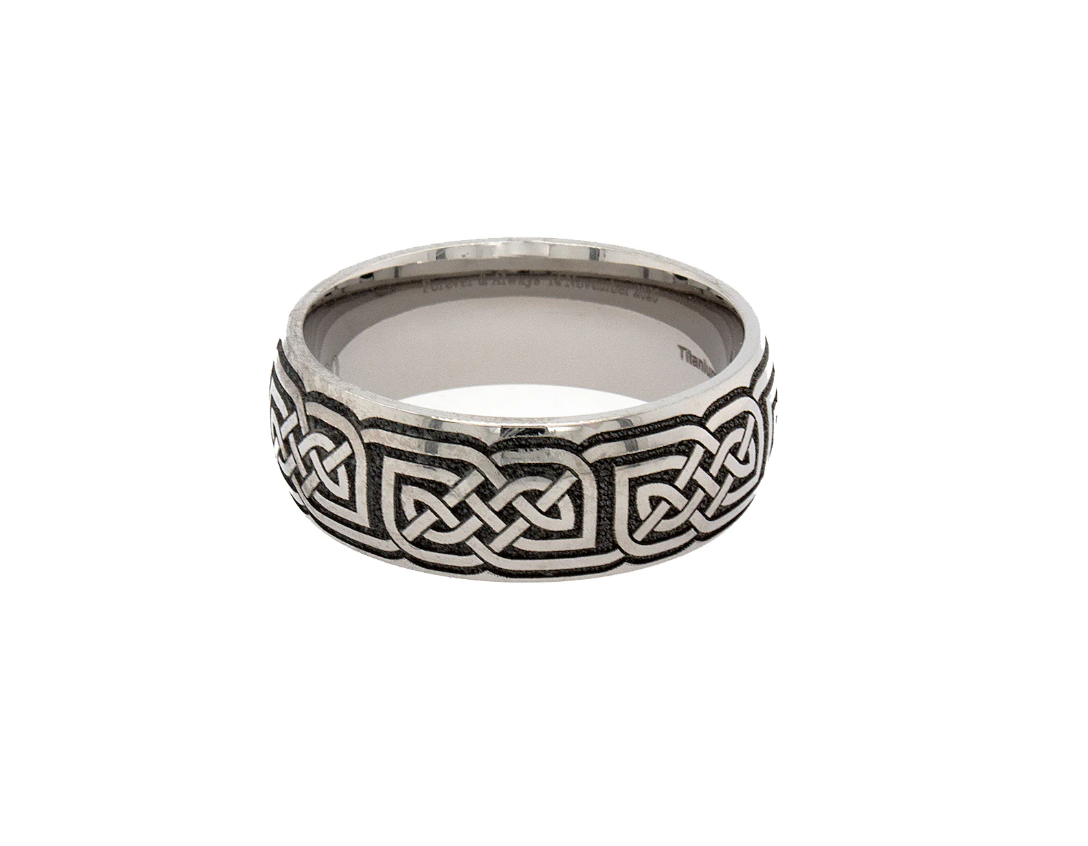 8mm Dome Shaped Titanium Ring with Celtic Knot Engraving - Image 3