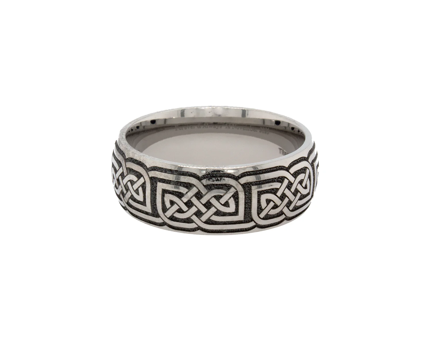 8mm Dome Shaped Titanium Ring with Celtic Knot Engraving - Image 4