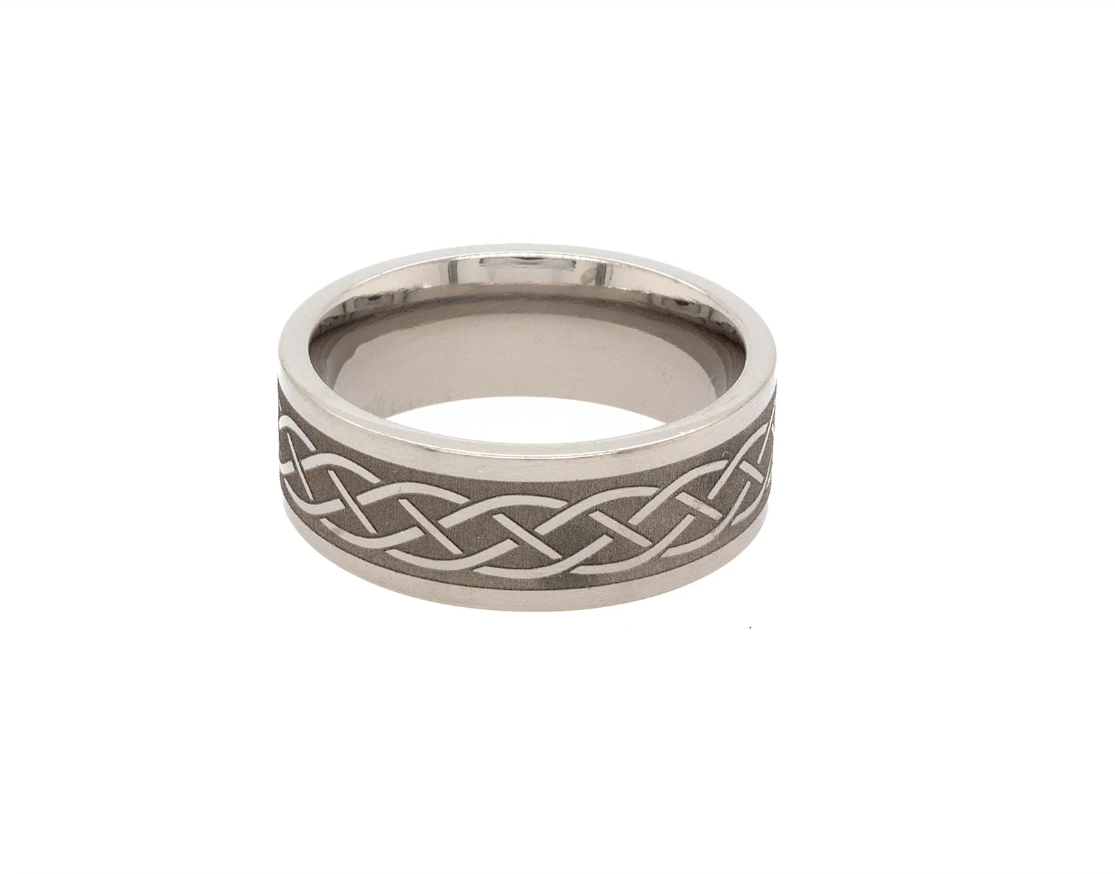 8mm Flat Shaped Custom Made Titanium Ring with Celtic Knot Engraving - Image 3