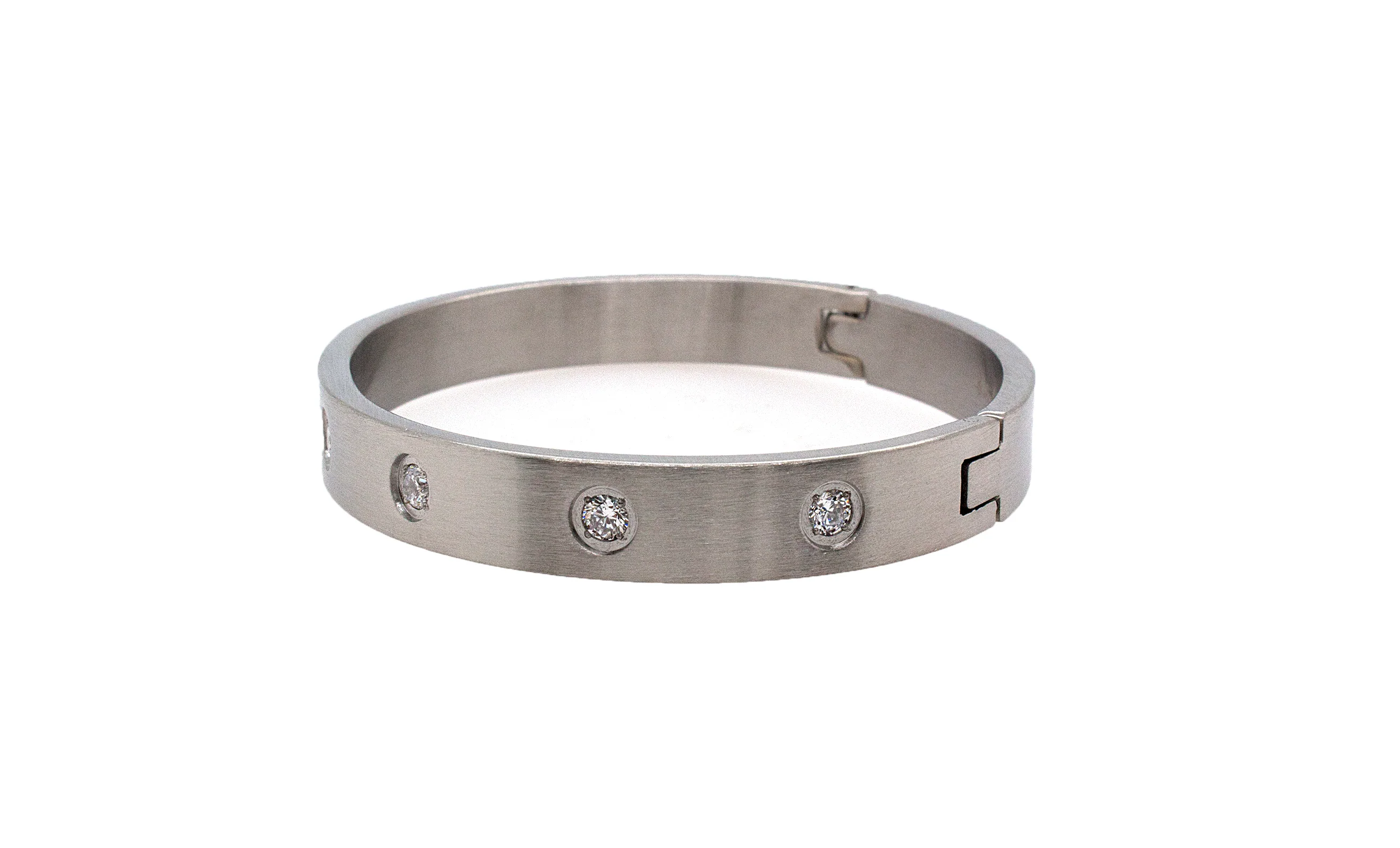 8mm Stainless Steel Bangle Bracelet with 8 Stones - Image 4