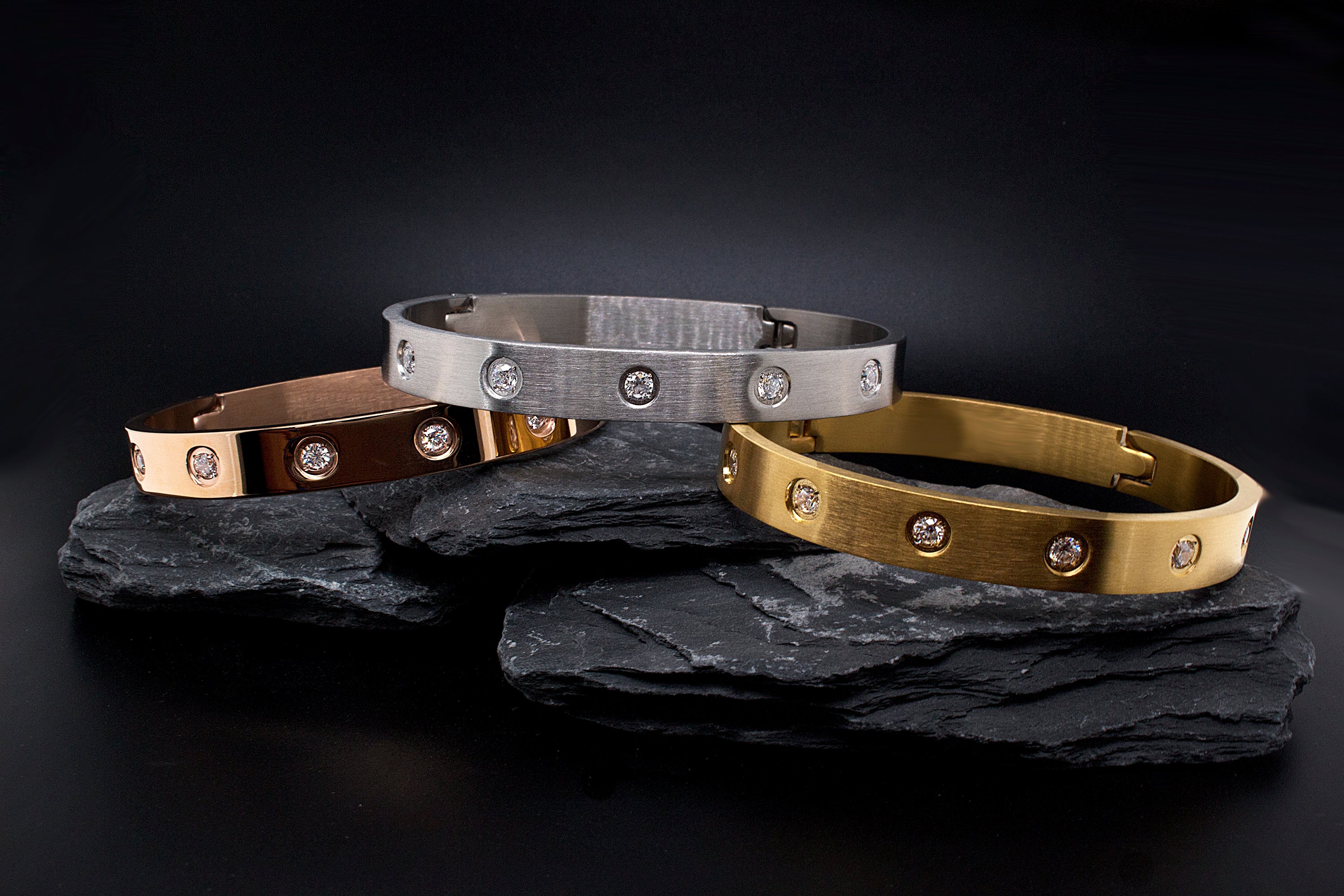 8mm Stainless Steel Bangle Bracelet with 8 Stones - Image 6