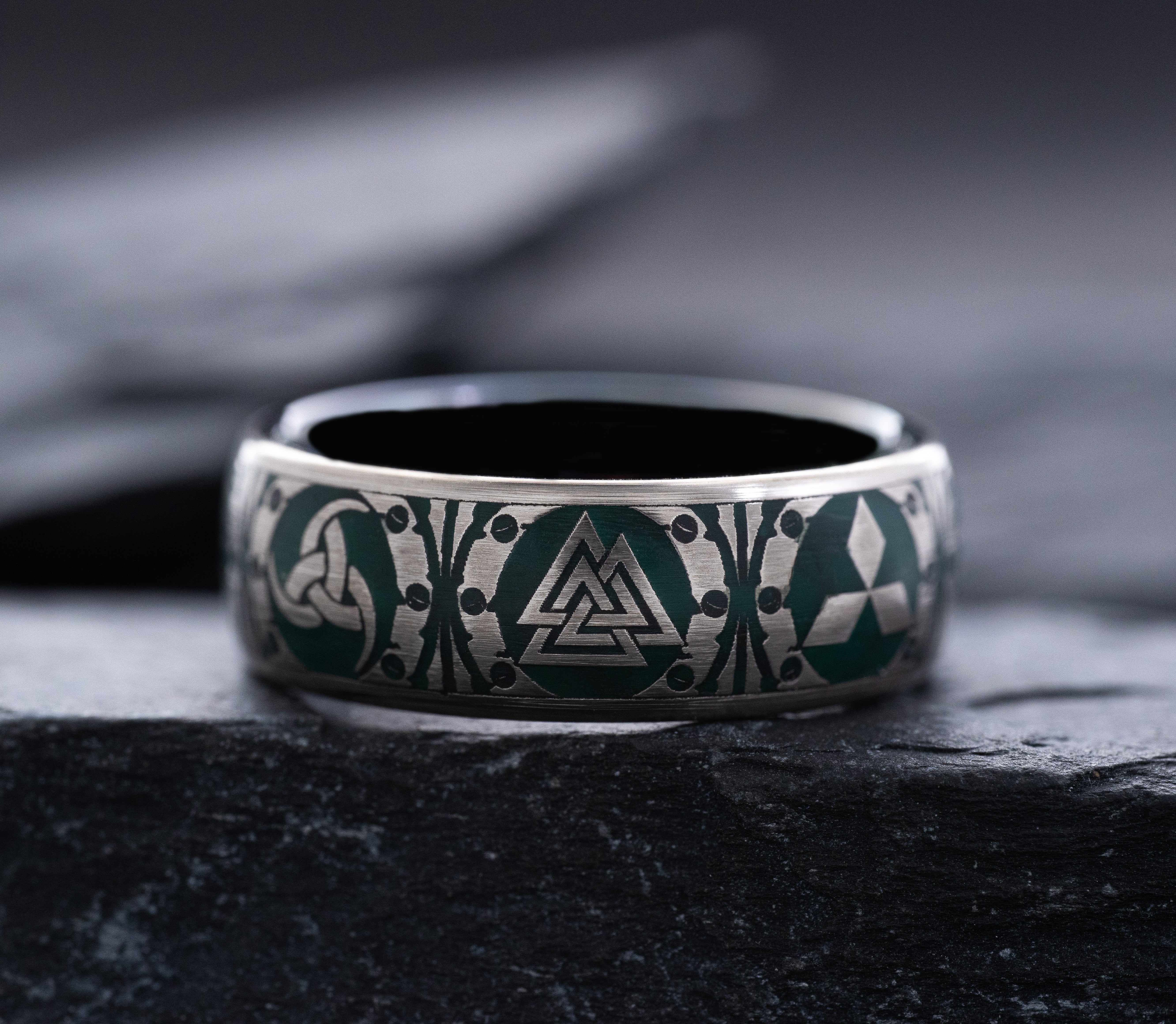 8mm Tantalum Ring with Norse Viking Runes and Blue Enamel - Image 10