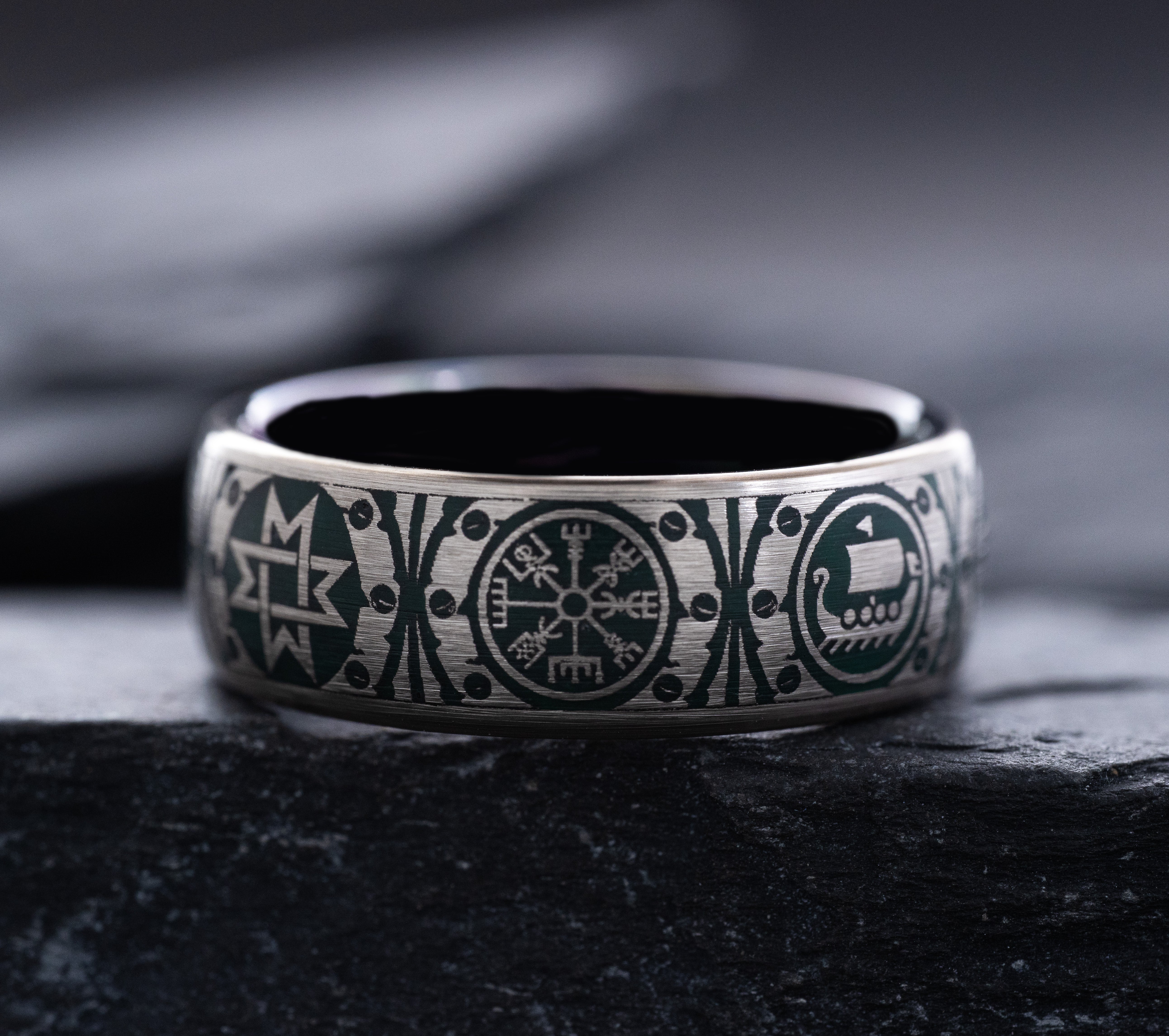 8mm Tantalum Ring with Norse Viking Runes and Blue Enamel - Image 11