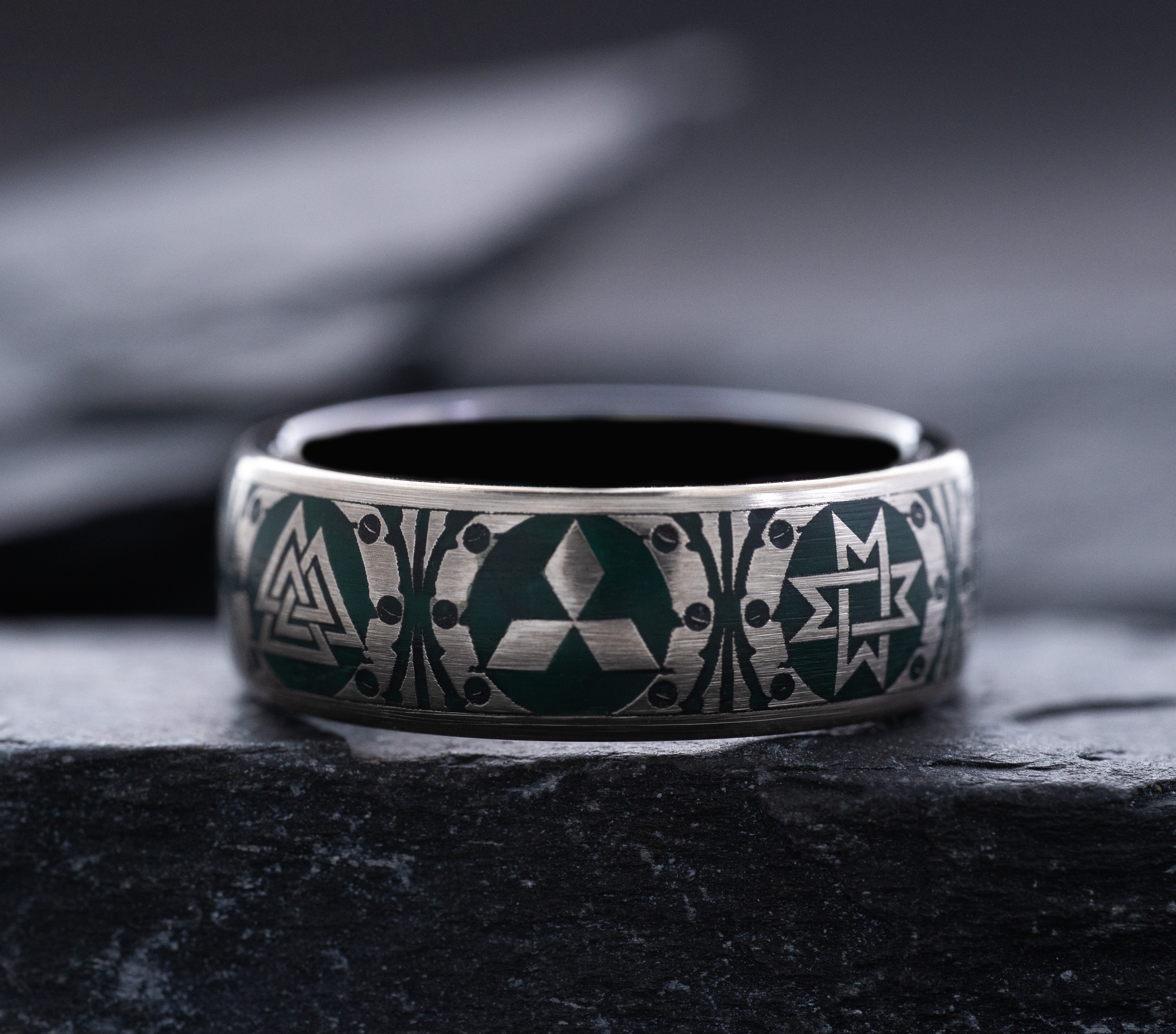 8mm Tantalum Ring with Norse Viking Runes and Blue Enamel - Image 12