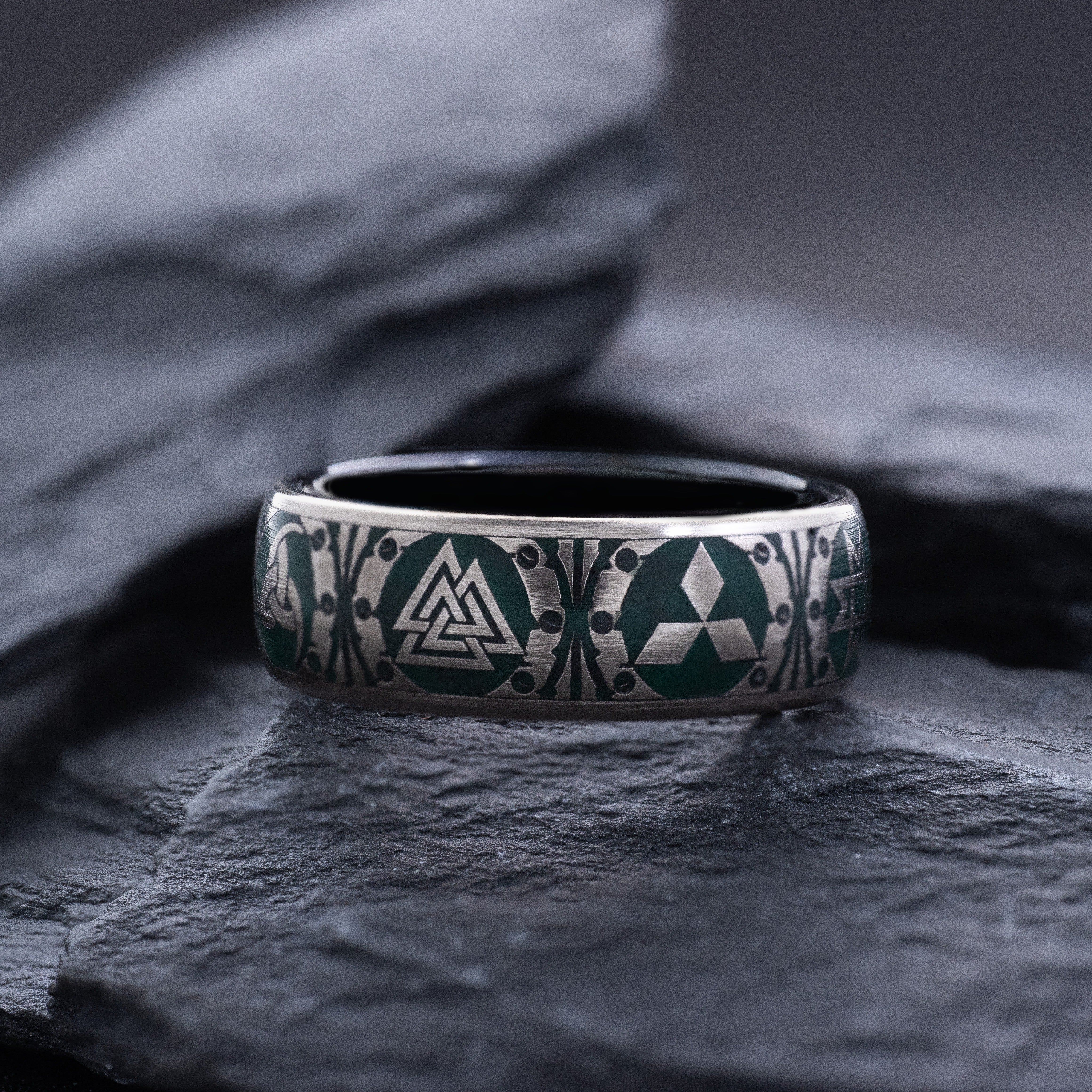 8mm Tantalum Ring with Norse Viking Runes and Blue Enamel - Image 7