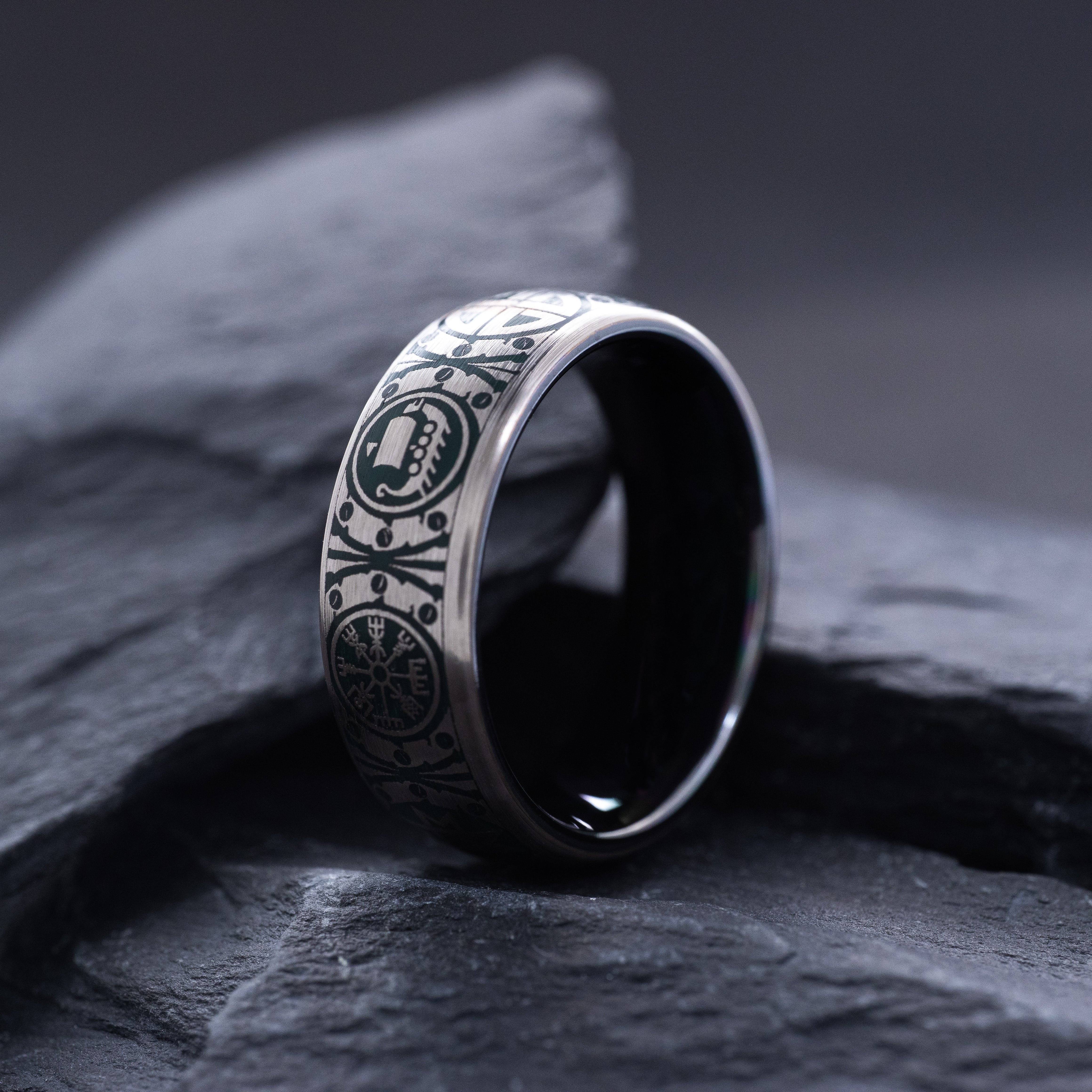 8mm Tantalum Ring with Norse Viking Runes and Blue Enamel - Image 8
