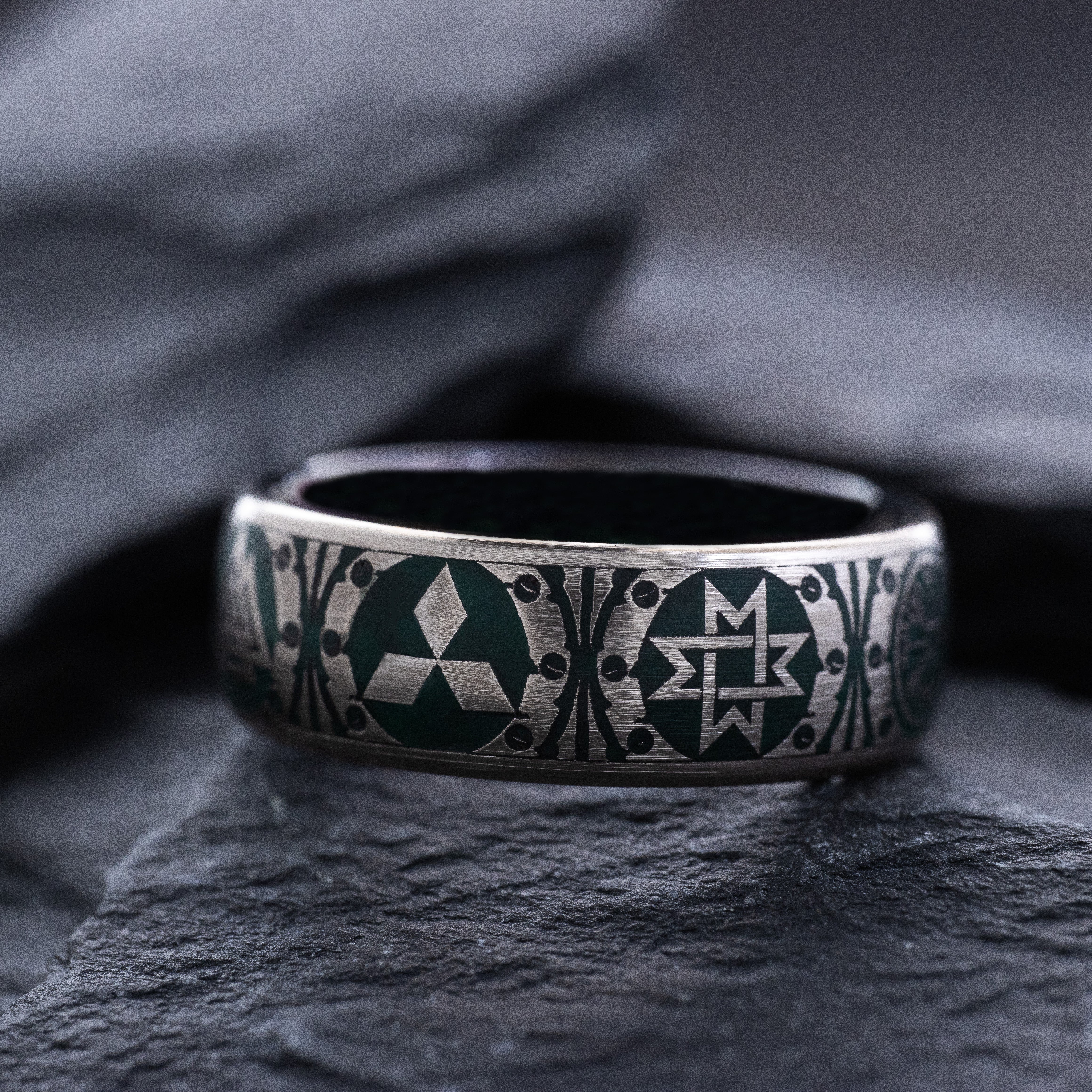 8mm Tantalum Ring with Norse Viking Runes and Blue Enamel - Image 9