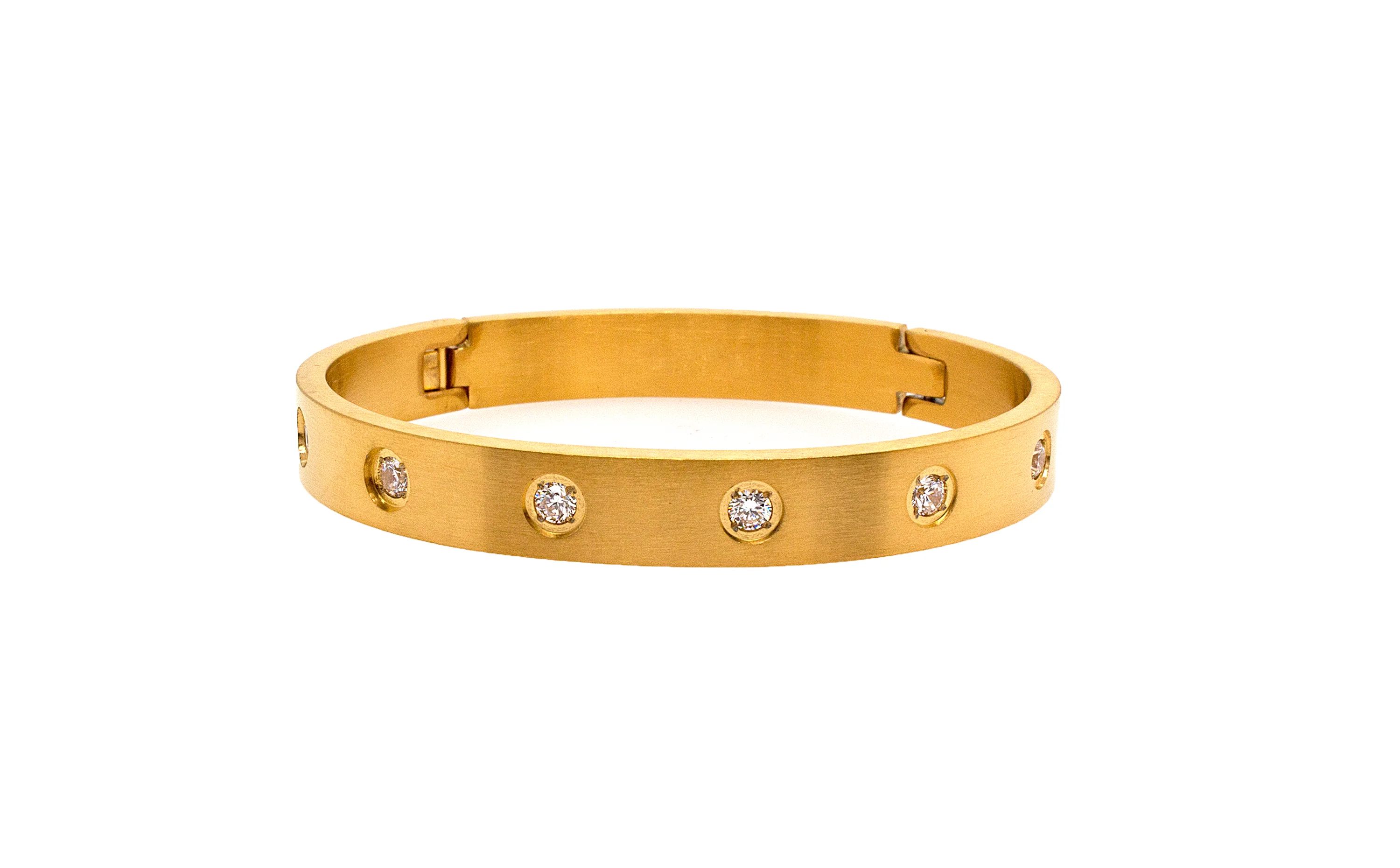 8mm Yellow Gold Plated Stainless Steel Bangle Bracelet with 8 Stones - Image 3