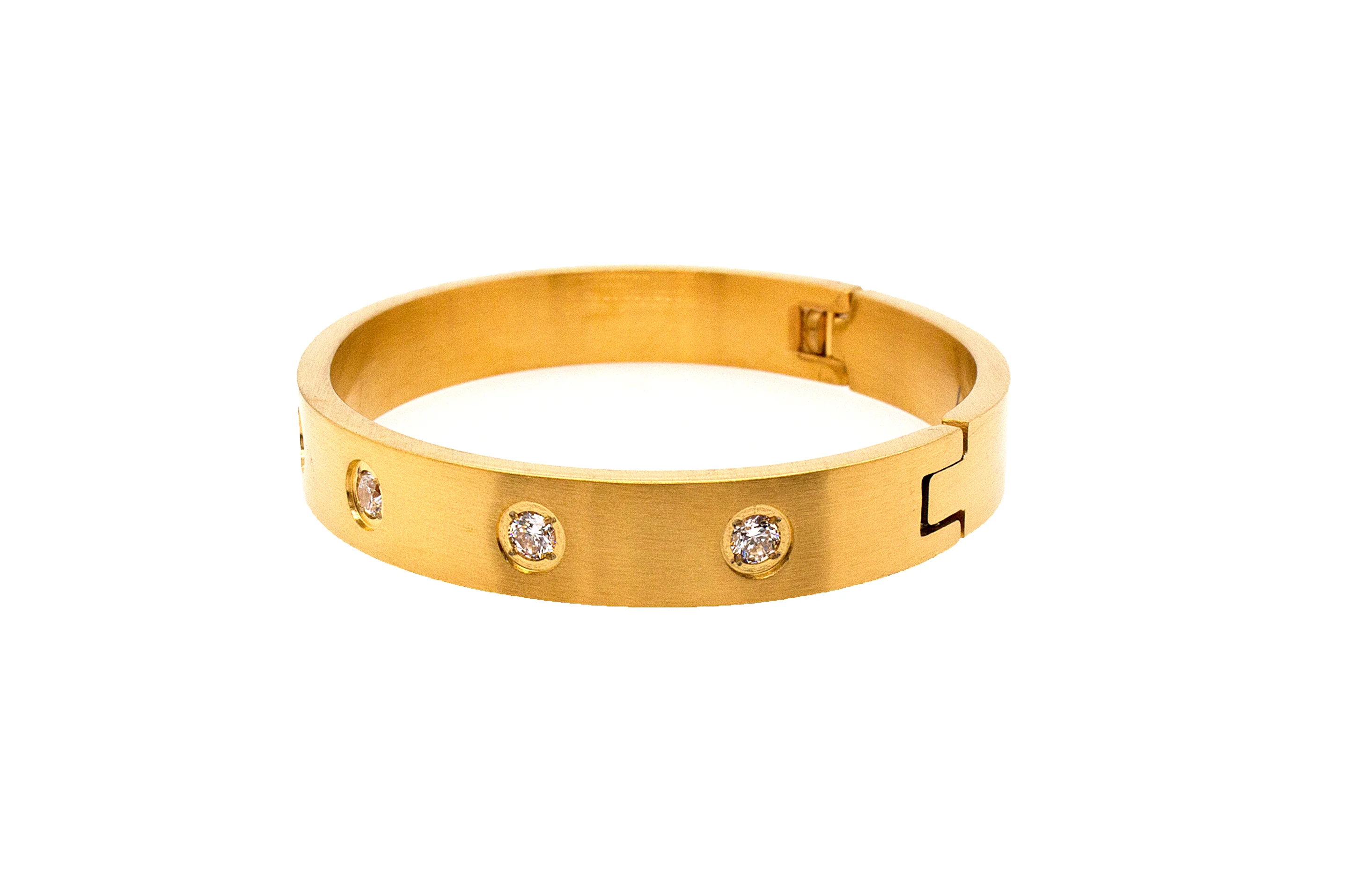 8mm Yellow Gold Plated Stainless Steel Bangle Bracelet with 8 Stones - Image 4