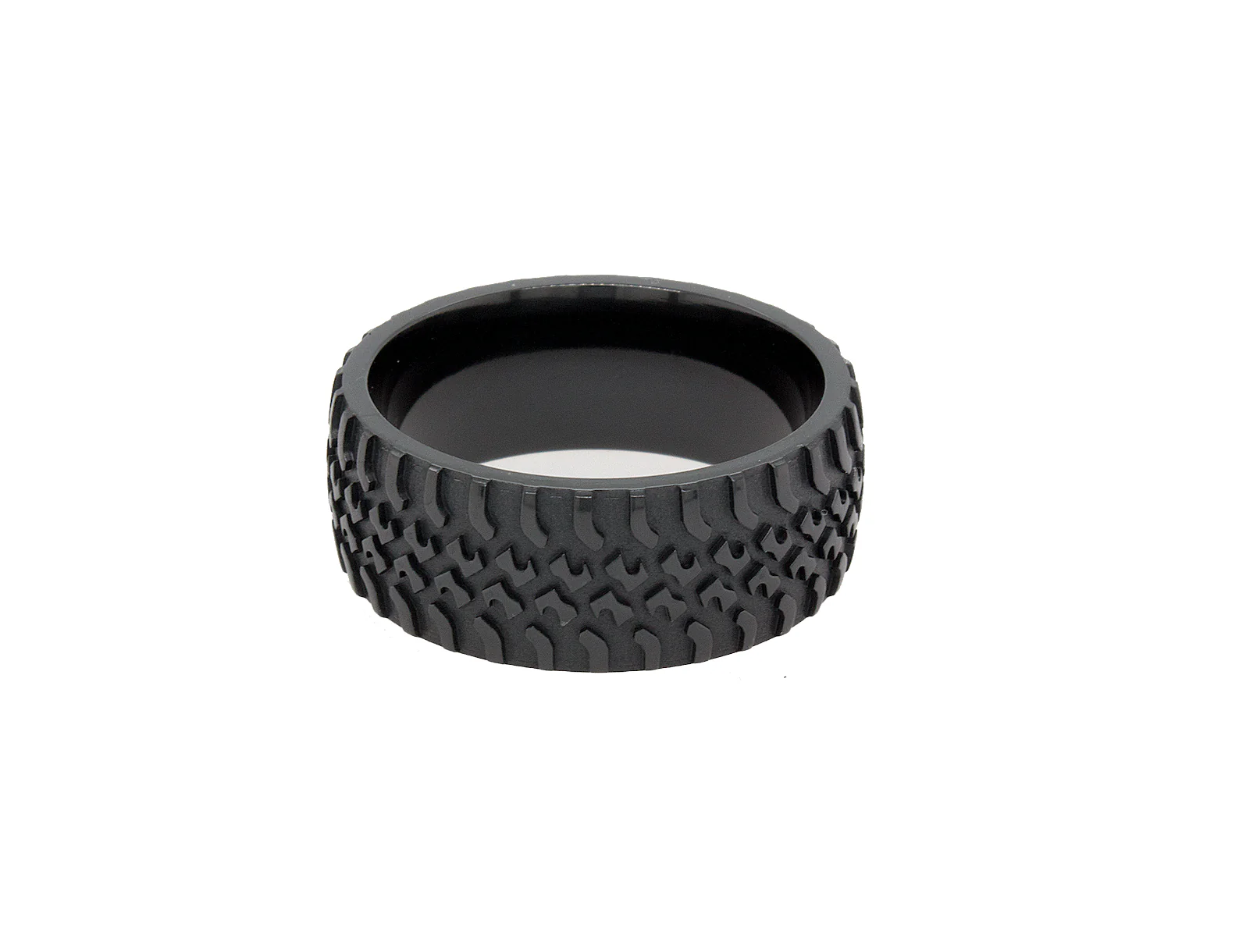 9mm Custom Made Dome Shaped Black Zirconium Ring with Tire Track Pattern - Image 4
