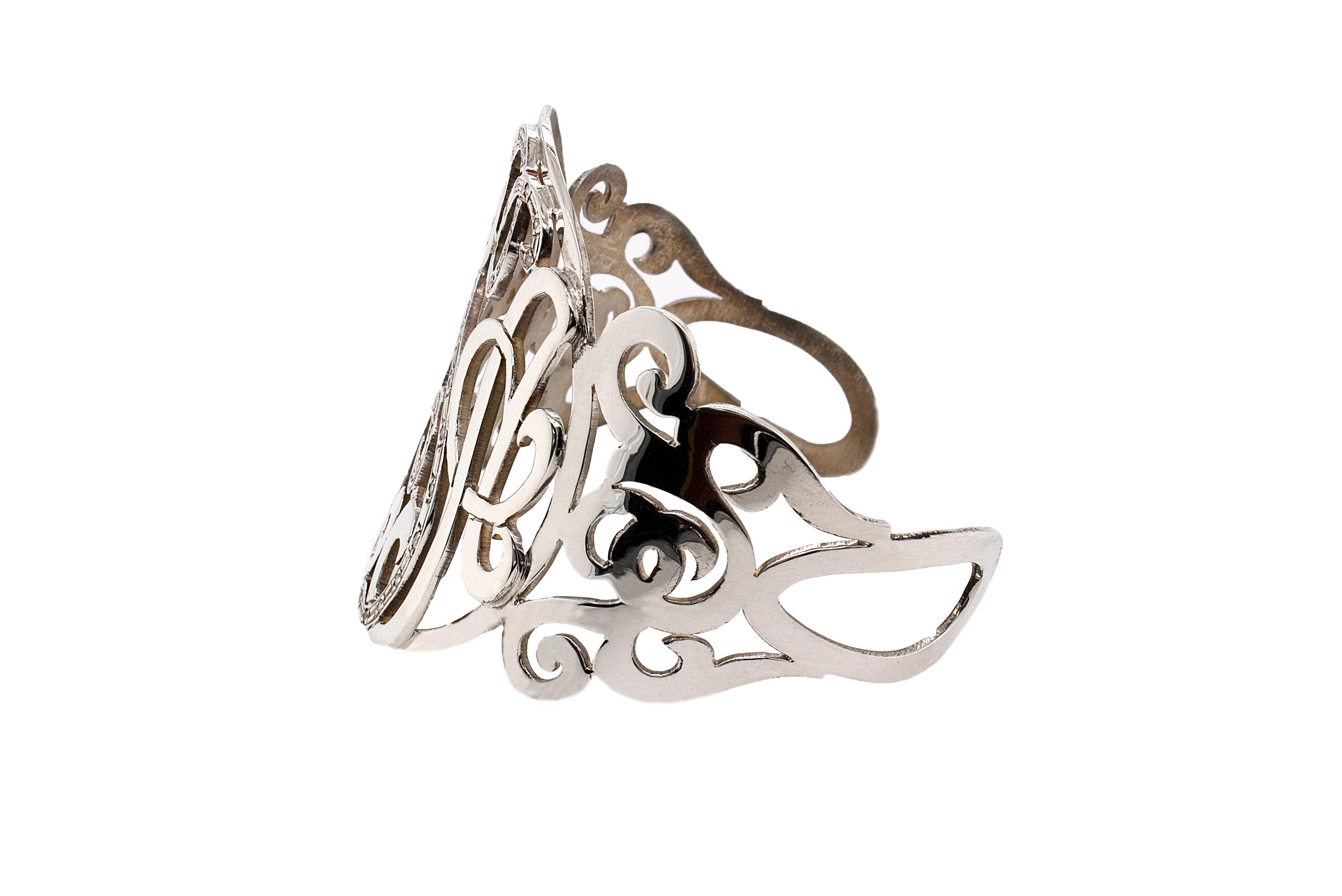 Custom Silver Monogram Cuff Bracelet with Cubic Zirconia - Image 3