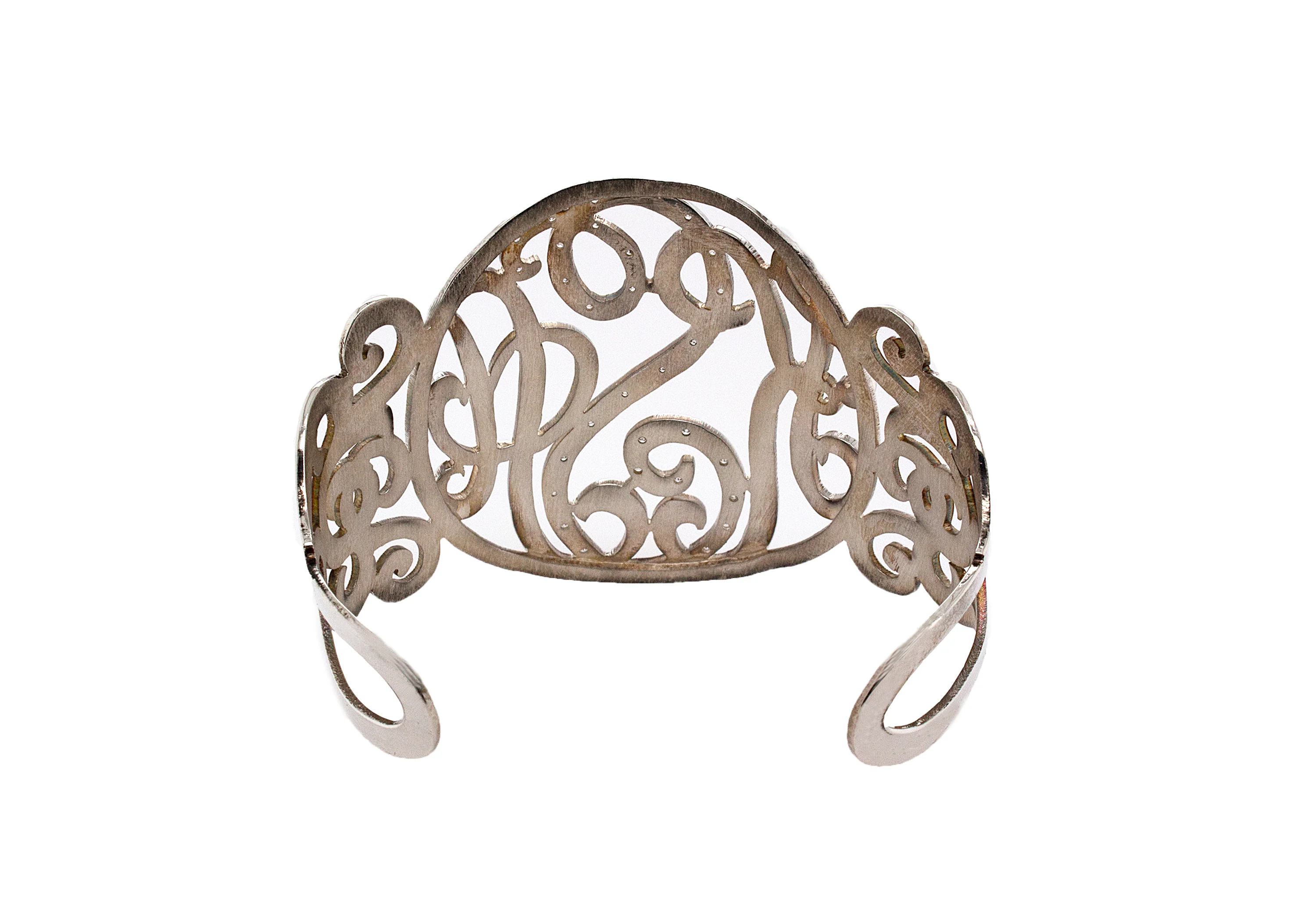 Custom Silver Monogram Cuff Bracelet with Cubic Zirconia - Image 4