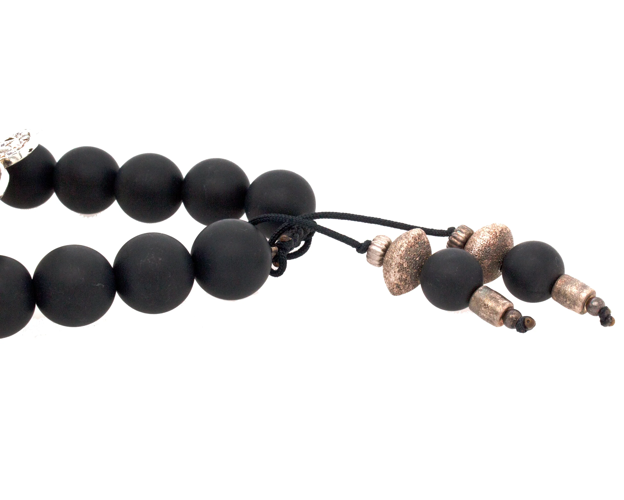 Custom Sterling Silver Monogram Bracelet with Cubic Zirconia and Black Beads - Image 5