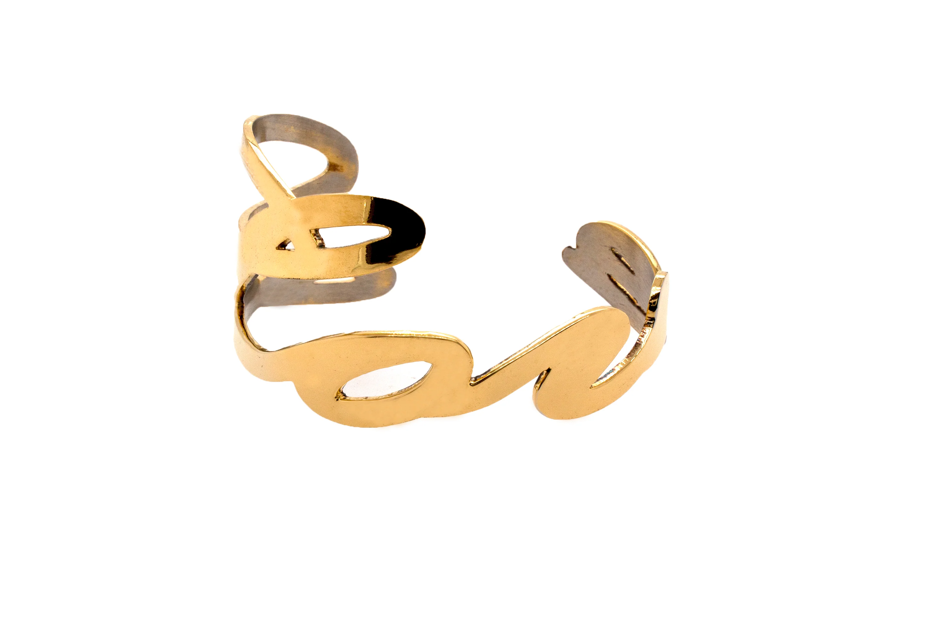 Custom, Yellow Gold Plated Silver, Love Cuff Bracelet - Image 4