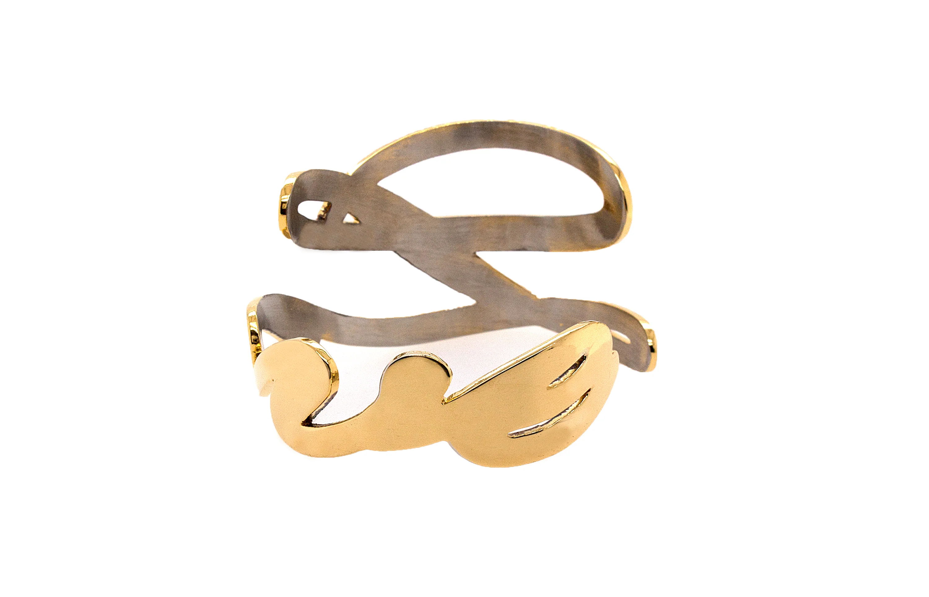 Custom, Yellow Gold Plated Silver, Love Cuff Bracelet - Image 5