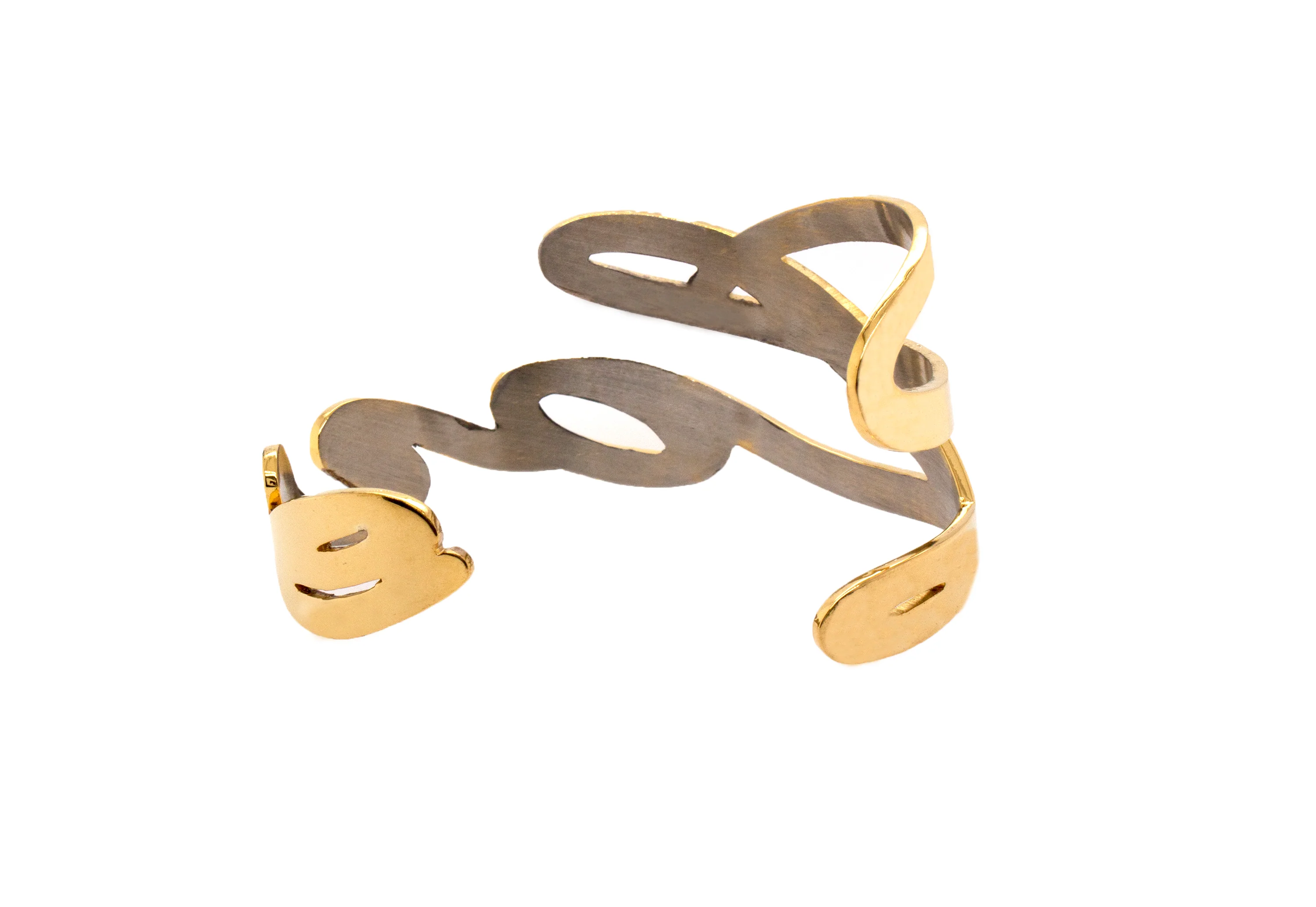 Custom, Yellow Gold Plated Silver, Love Cuff Bracelet - Image 6