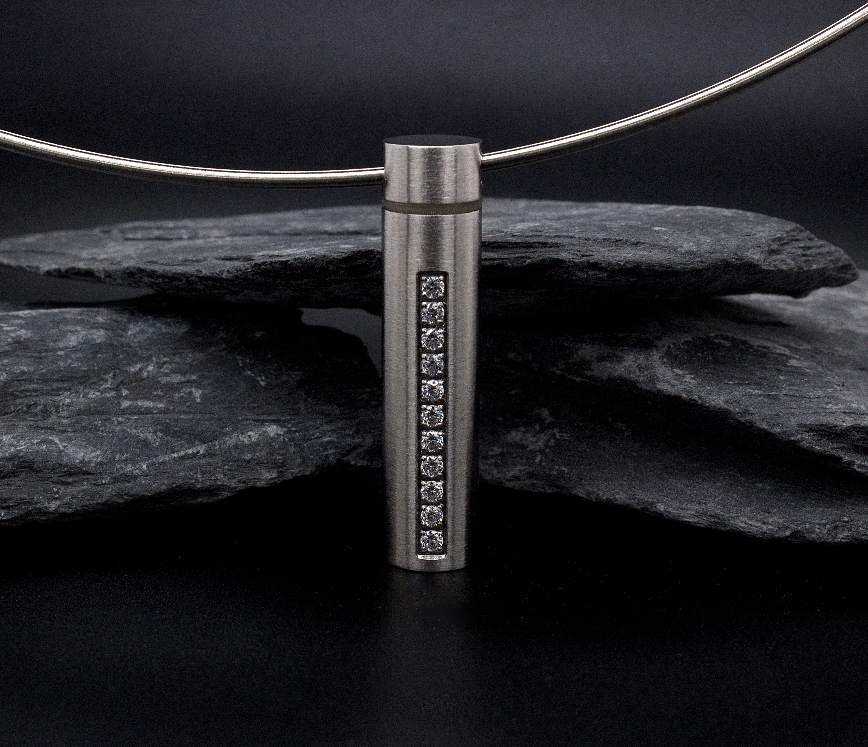 Stainless Steel Diffuser Necklace with Cylinder Pendant and Alternative Diamond Stones - Image 4