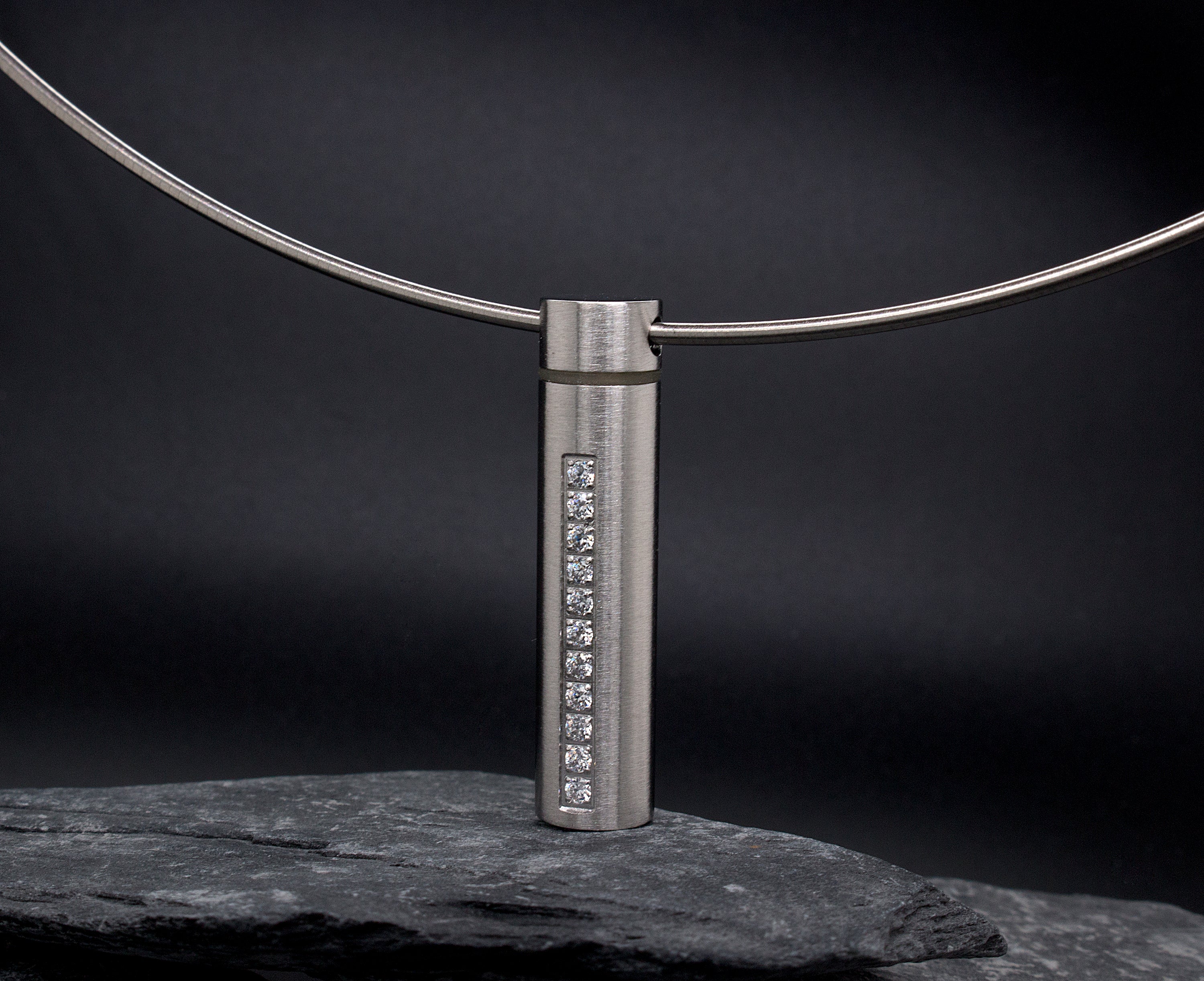Stainless Steel Diffuser Necklace with Cylinder Pendant and Alternative Diamond Stones - Image 5