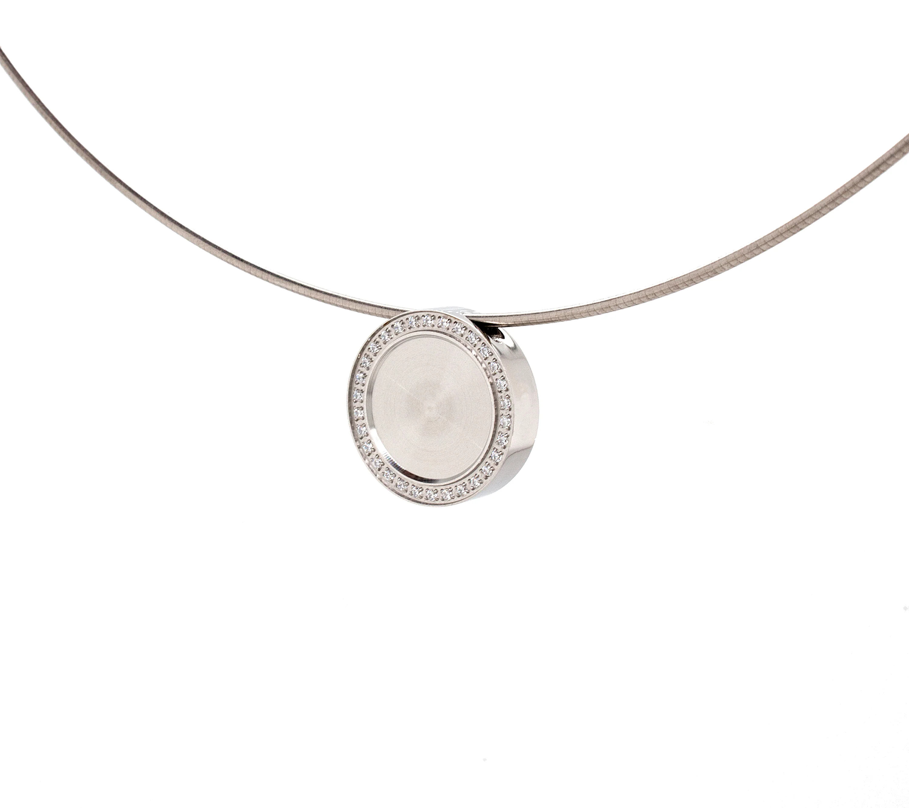 Stainless Steel Necklace with 3D Round Shaped Pendant with Diamond Alternative Stones - Image 3