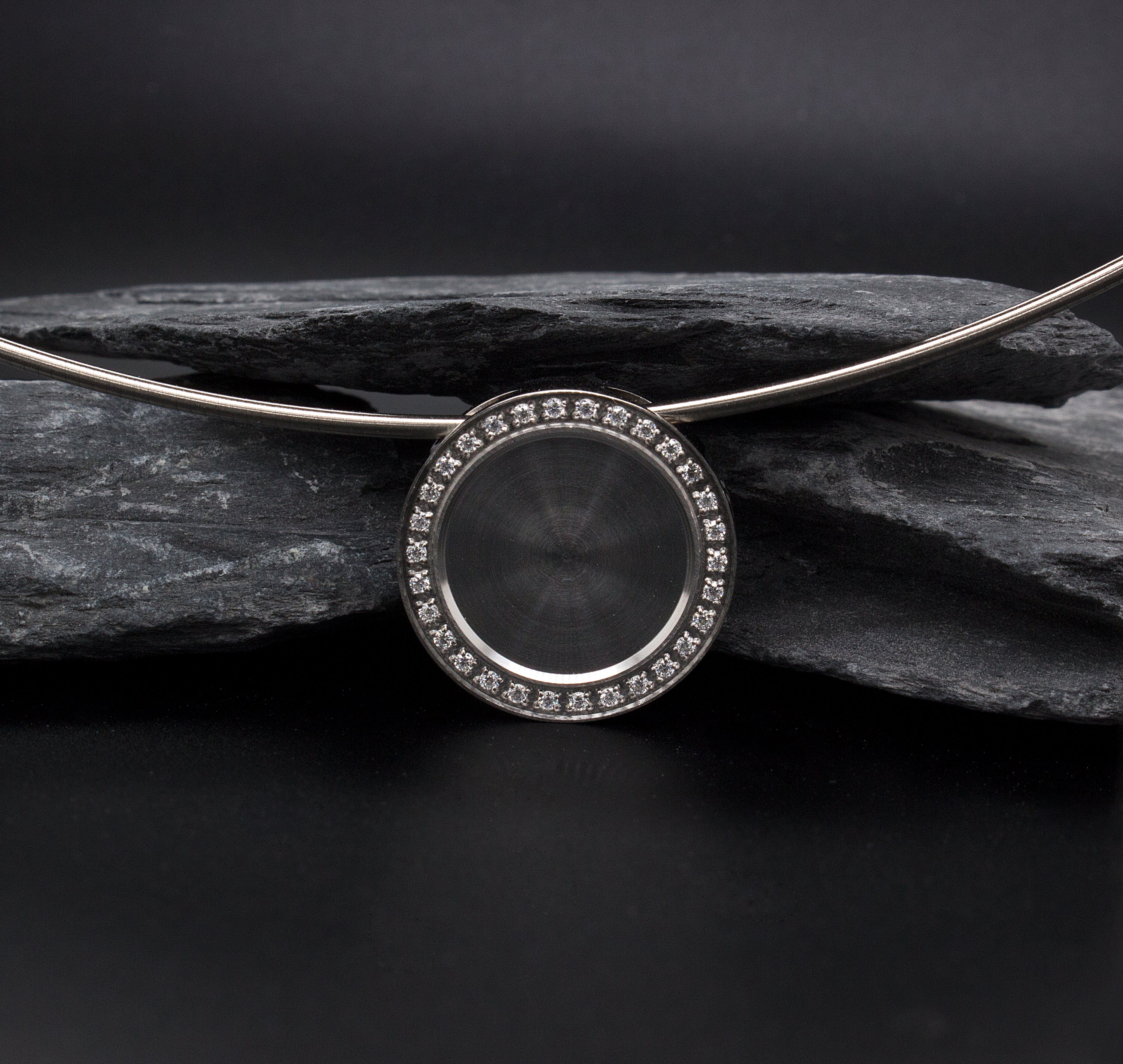 Stainless Steel Necklace with 3D Round Shaped Pendant with Diamond Alternative Stones - Image 5