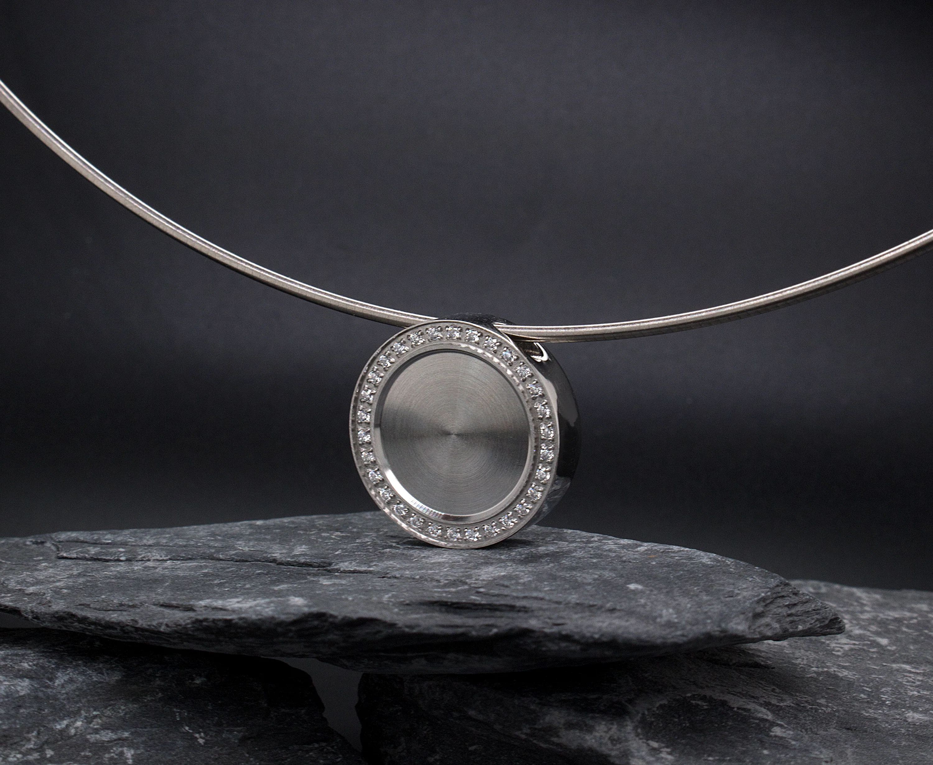 Stainless Steel Necklace with 3D Round Shaped Pendant with Diamond Alternative Stones - Image 6