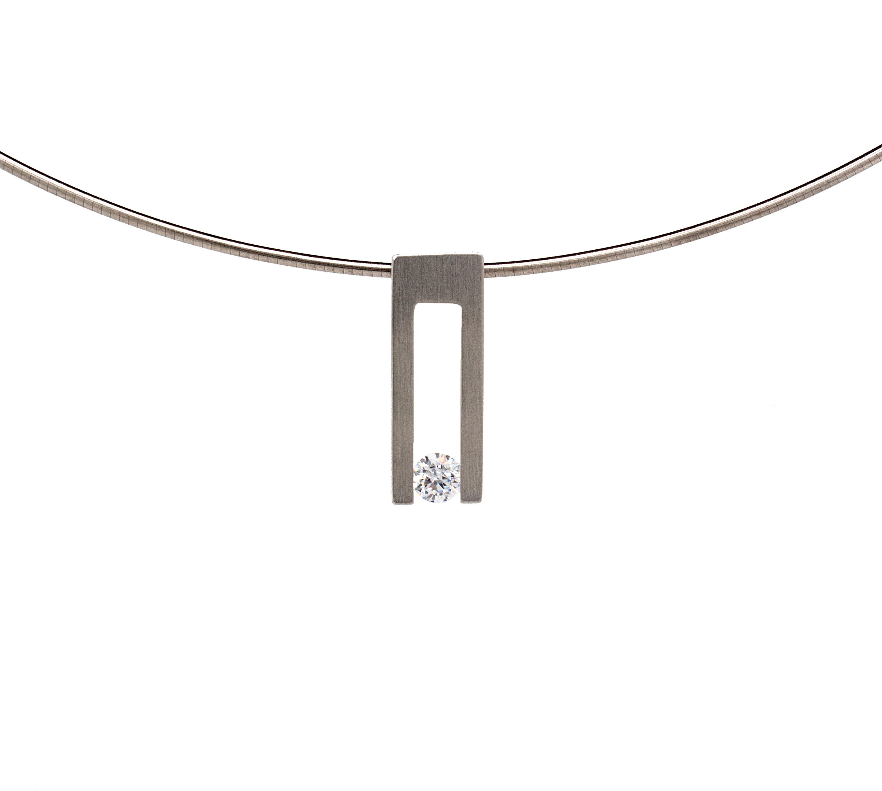 Stainless Steel Necklace with Hollow Rectangle Pendant and Round Cut Alternative Diamond Stone - Image 3