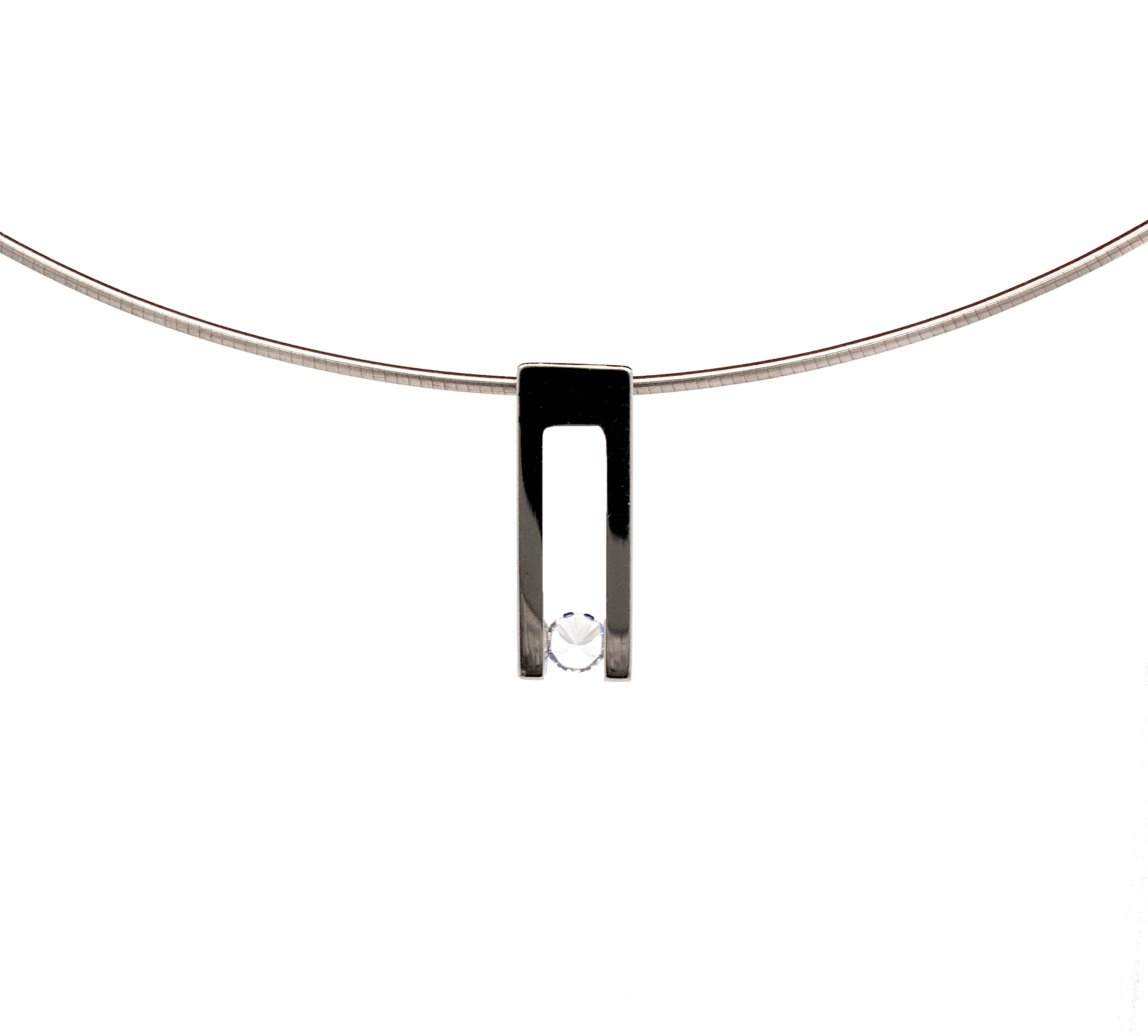 Stainless Steel Necklace with Hollow Rectangle Pendant and Round Cut Alternative Diamond Stone - Image 4
