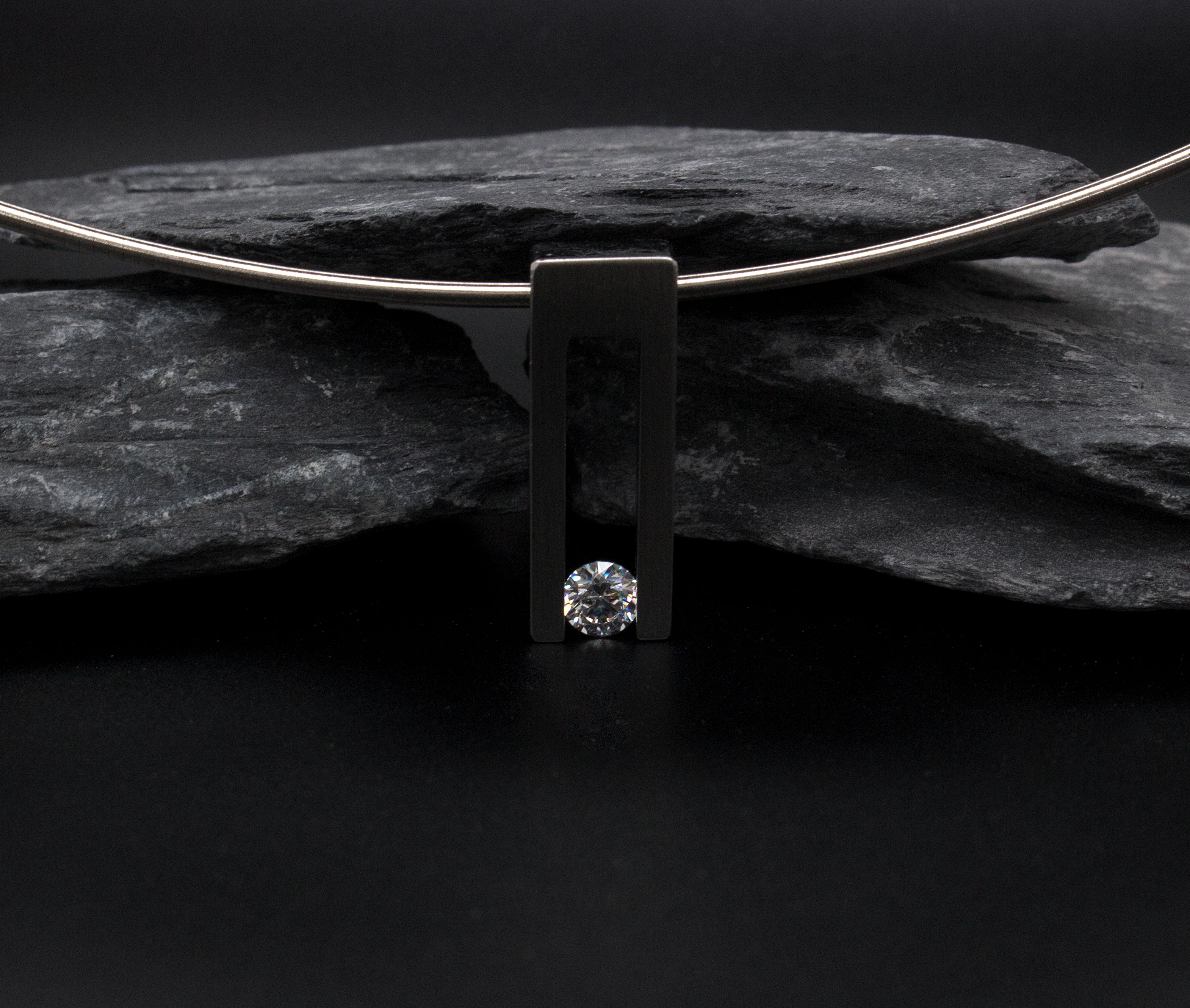 Stainless Steel Necklace with Hollow Rectangle Pendant and Round Cut Alternative Diamond Stone - Image 6