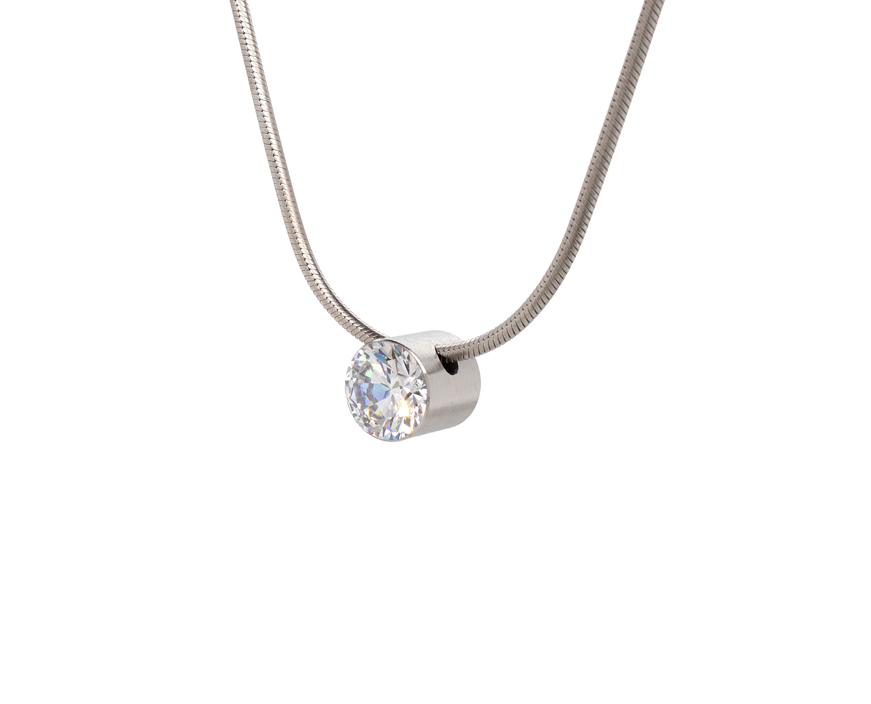 Stainless Steel Necklace with Large Alternative Diamond Stone - Image 3