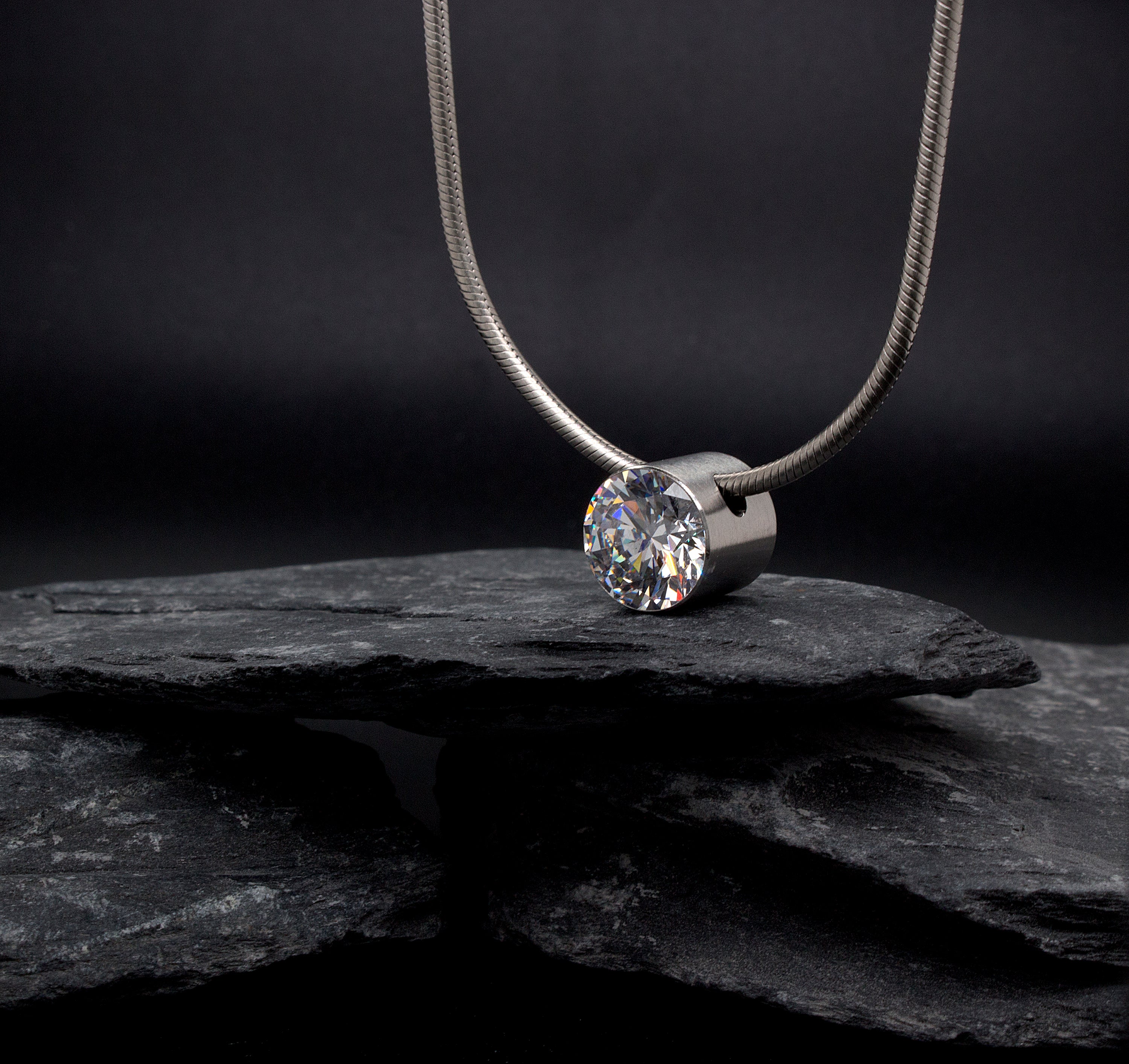 Stainless Steel Necklace with Large Alternative Diamond Stone - Image 5