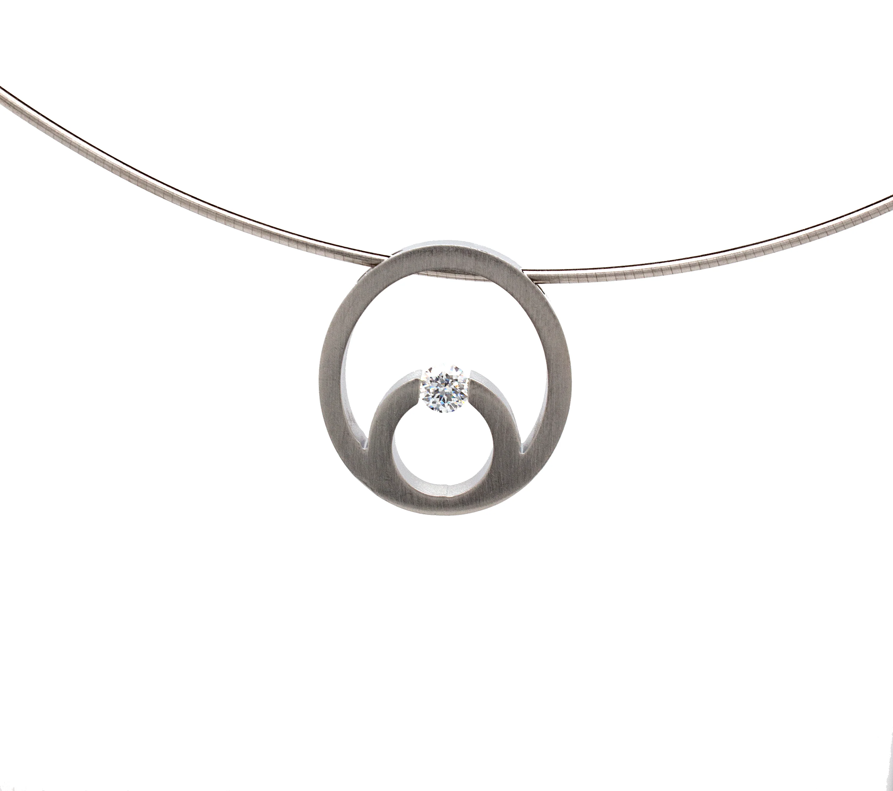 Stainless Steel Necklace with Modern Round Pendant and Round Cut Alternative Diamond Stone - Image 3