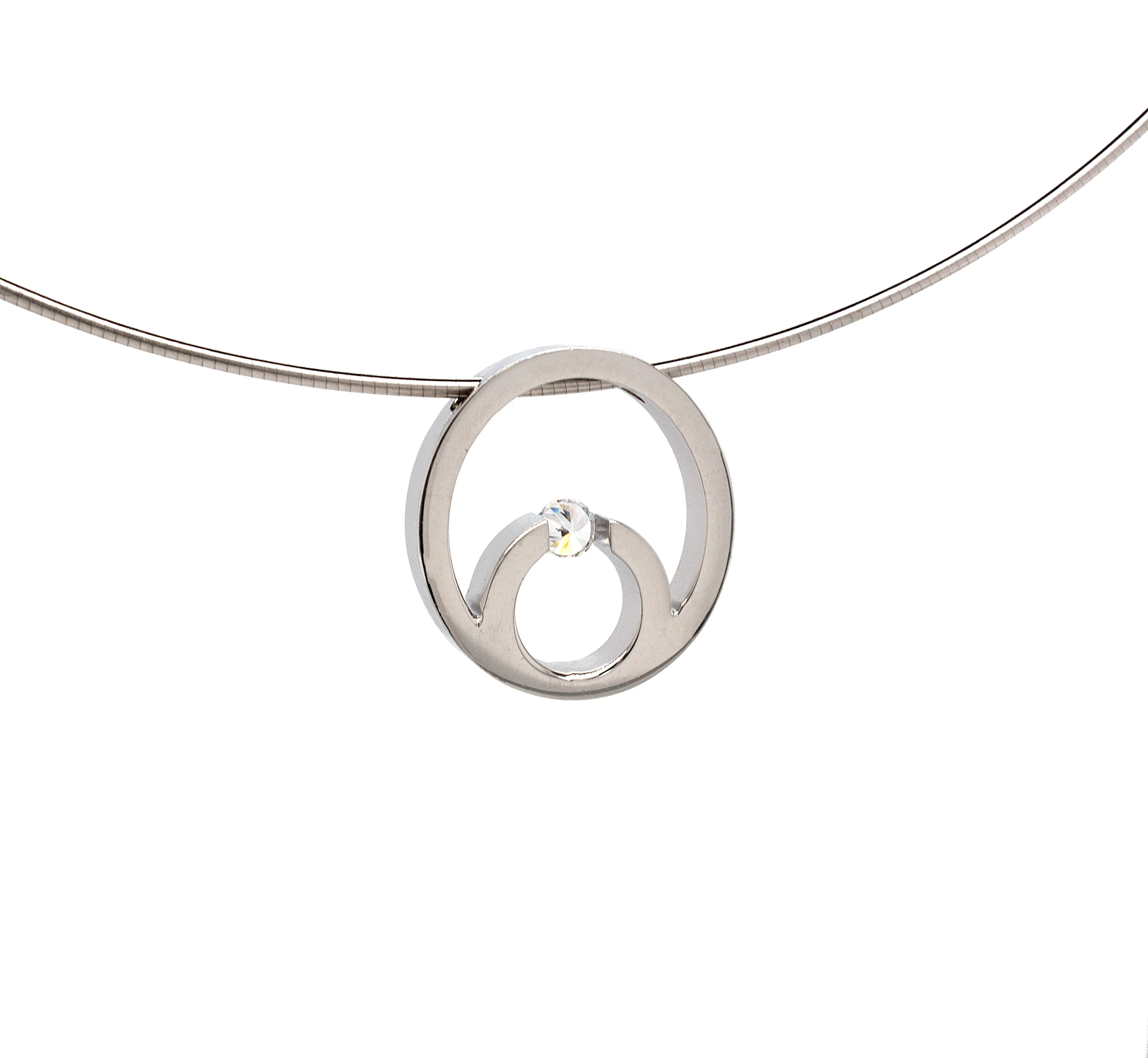 Stainless Steel Necklace with Modern Round Pendant and Round Cut Alternative Diamond Stone - Image 4
