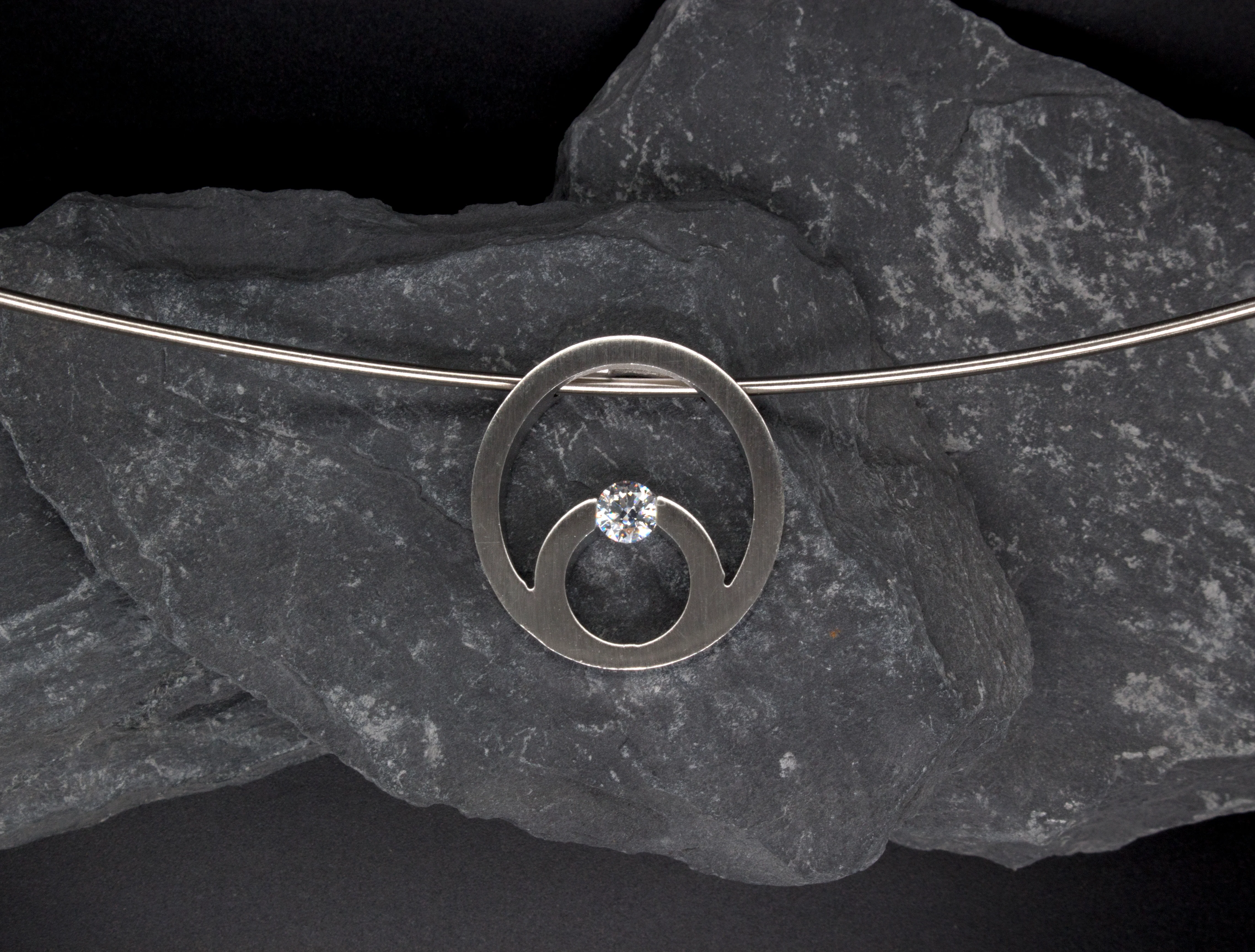 Stainless Steel Necklace with Modern Round Pendant and Round Cut Alternative Diamond Stone - Image 5