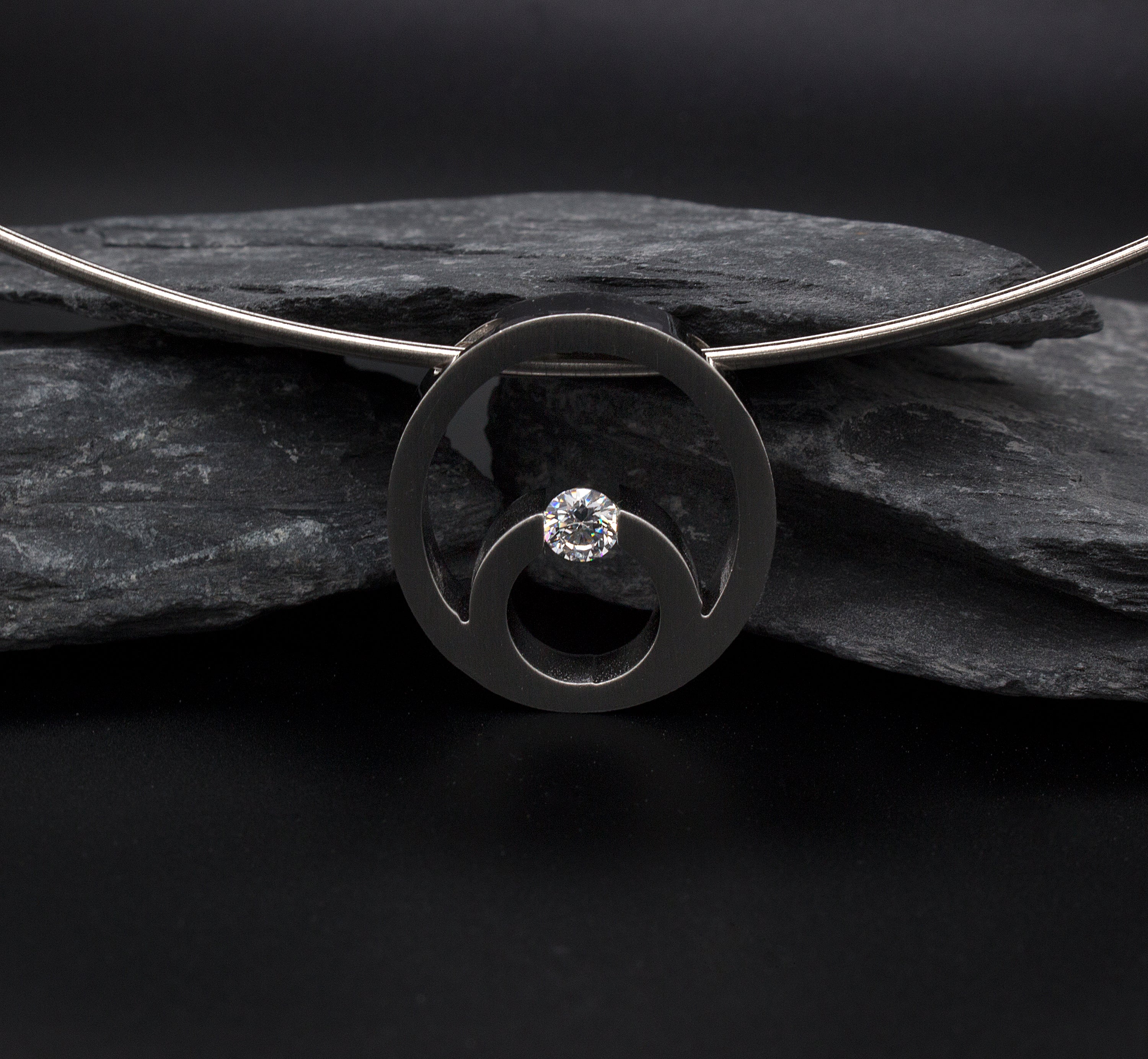 Stainless Steel Necklace with Modern Round Pendant and Round Cut Alternative Diamond Stone - Image 6