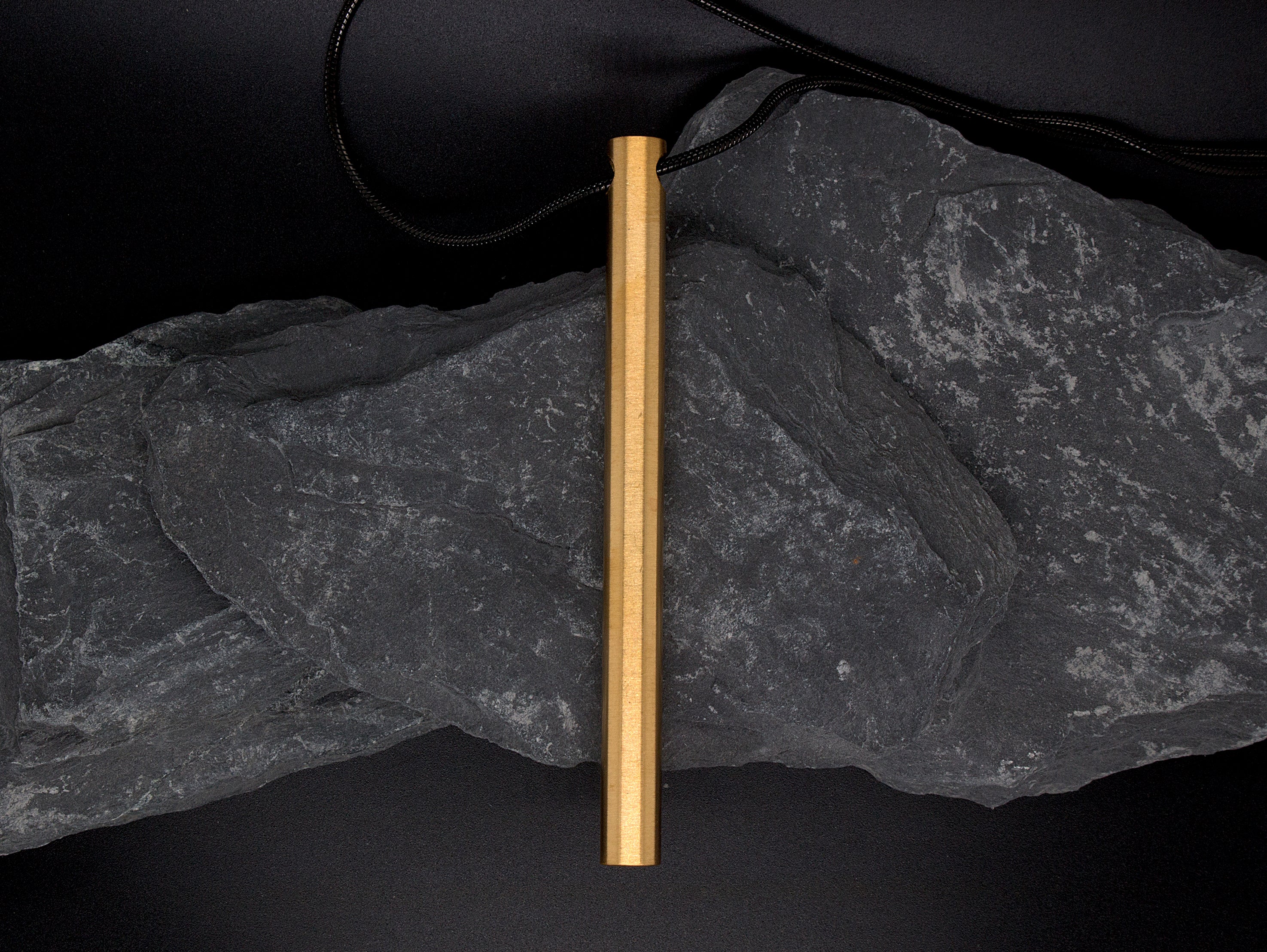 Yellow Gold Plated Stainless Steel Geometric Cylinder Pendant Necklace - Image 3