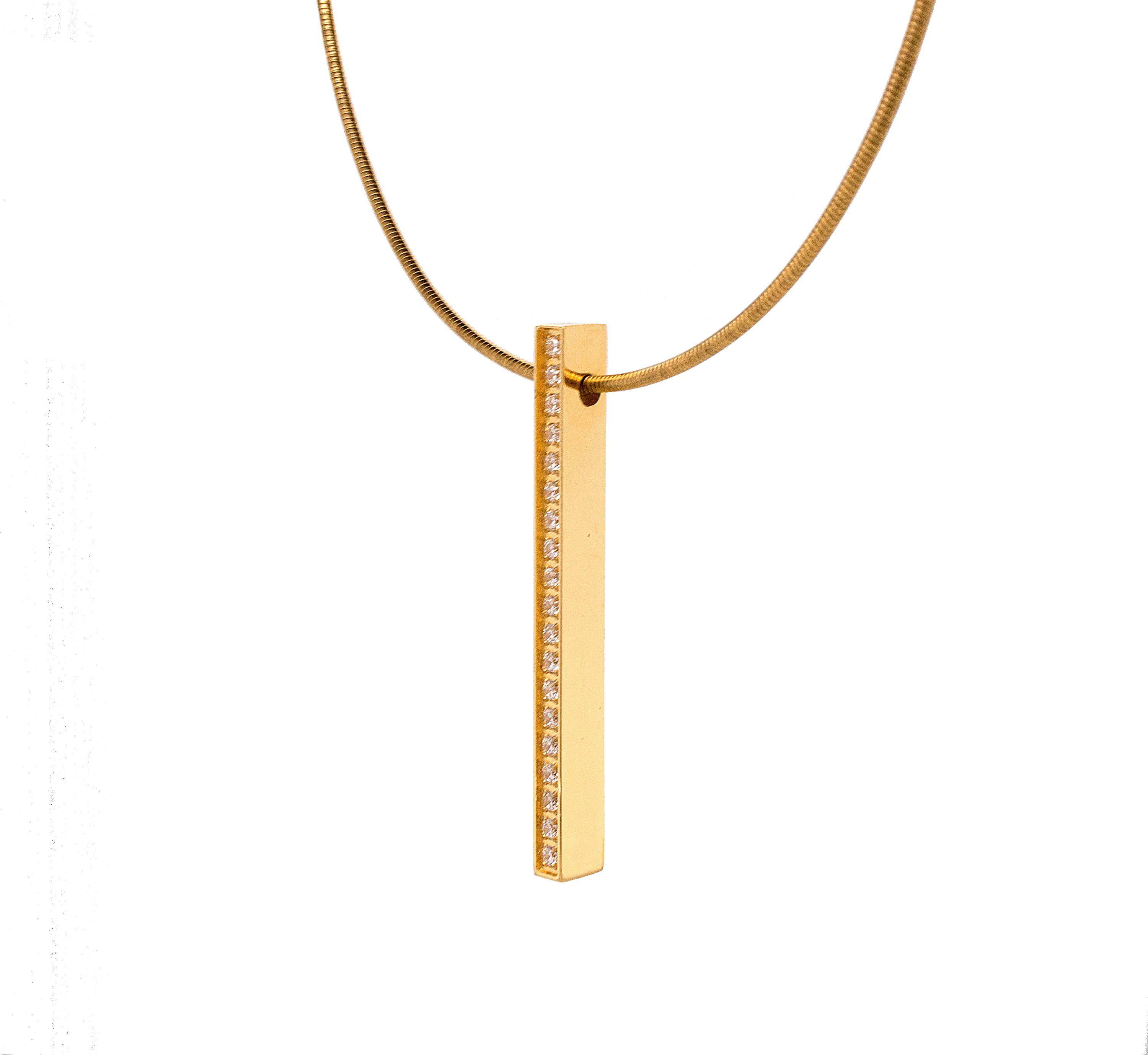 Yellow Gold Plated, Stainless Steel, Vertical Bar Necklace with Diamond Alternative Stones - Image 3