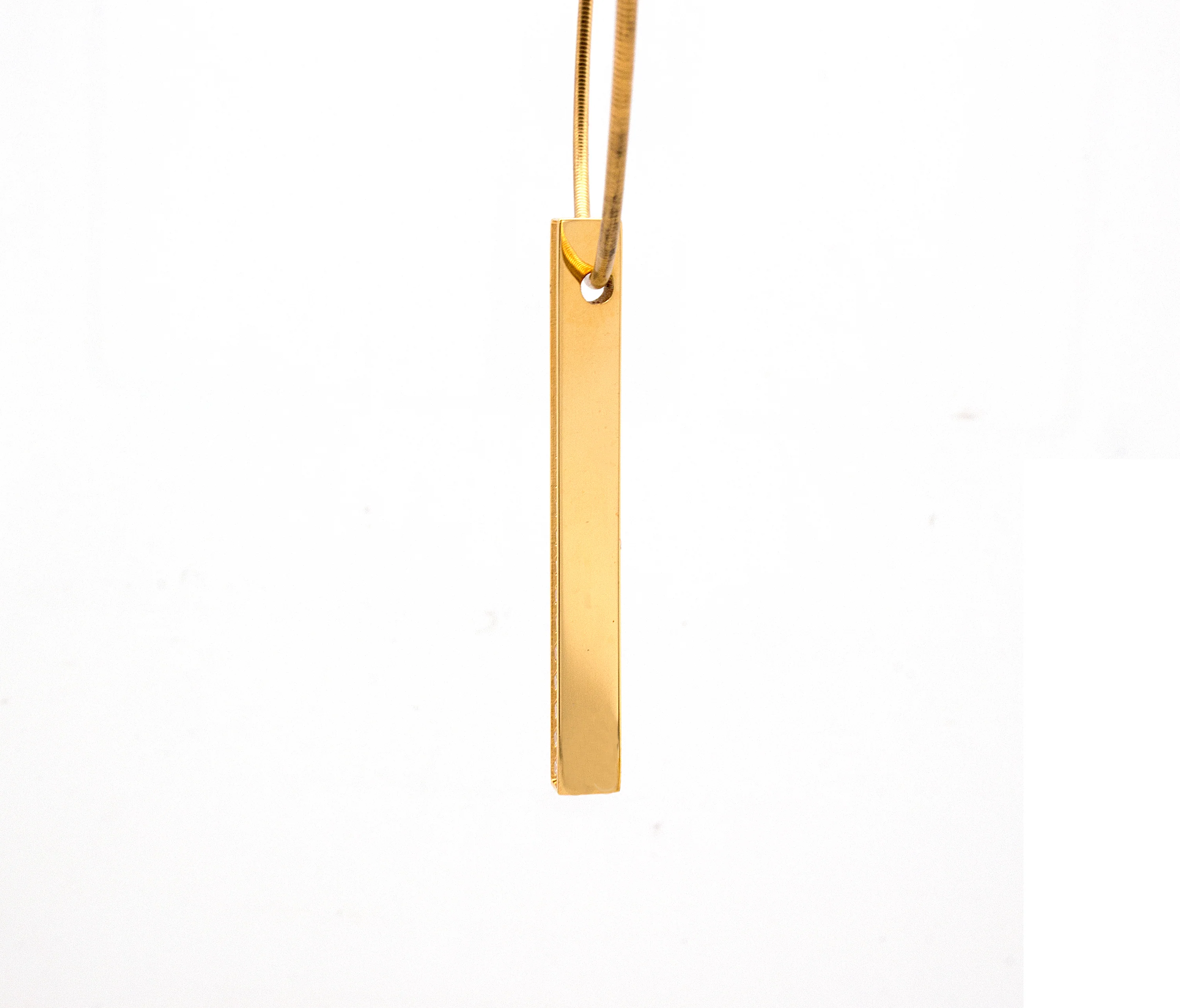 Yellow Gold Plated, Stainless Steel, Vertical Bar Necklace with Diamond Alternative Stones - Image 4