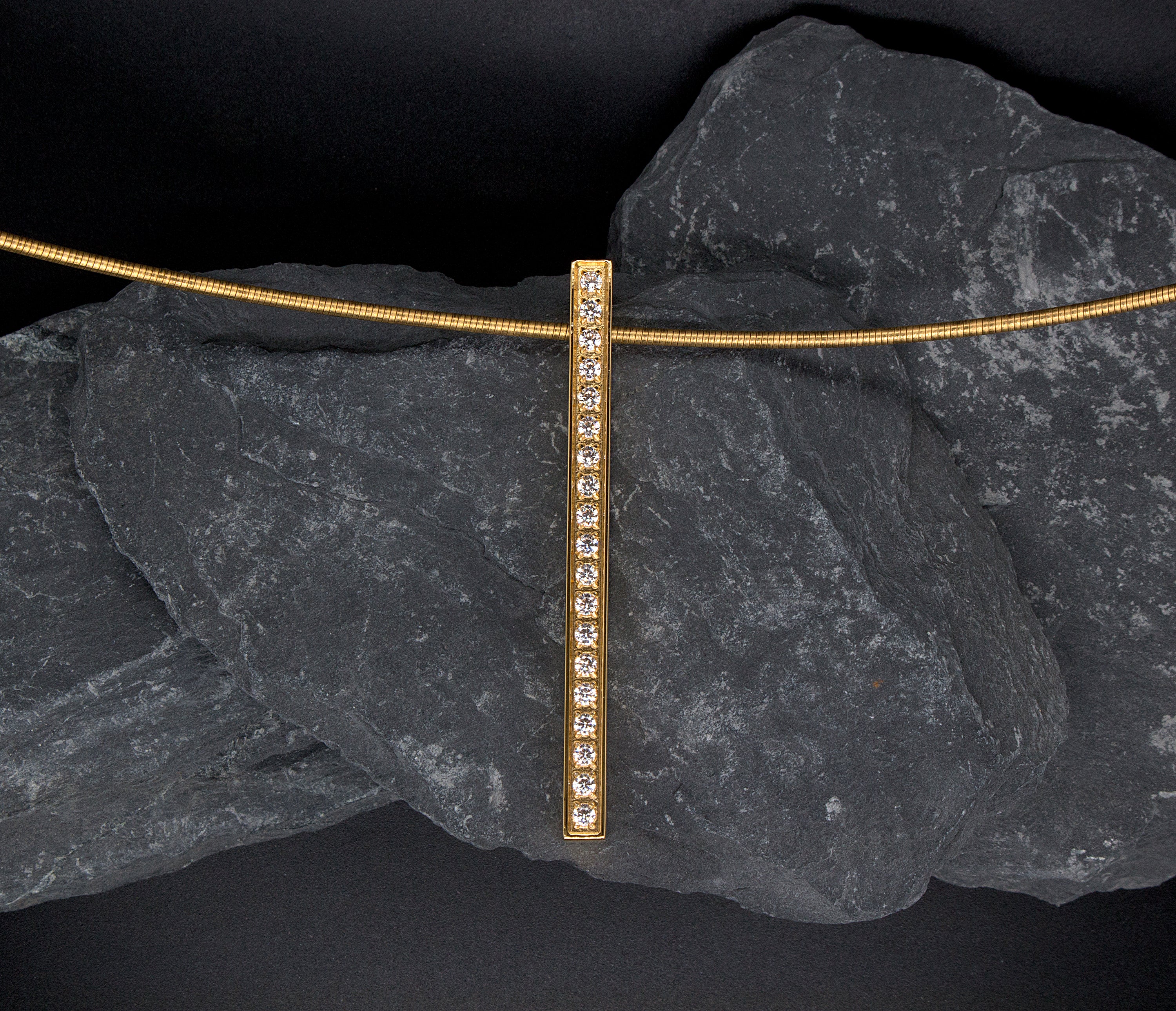 Yellow Gold Plated, Stainless Steel, Vertical Bar Necklace with Diamond Alternative Stones - Image 6