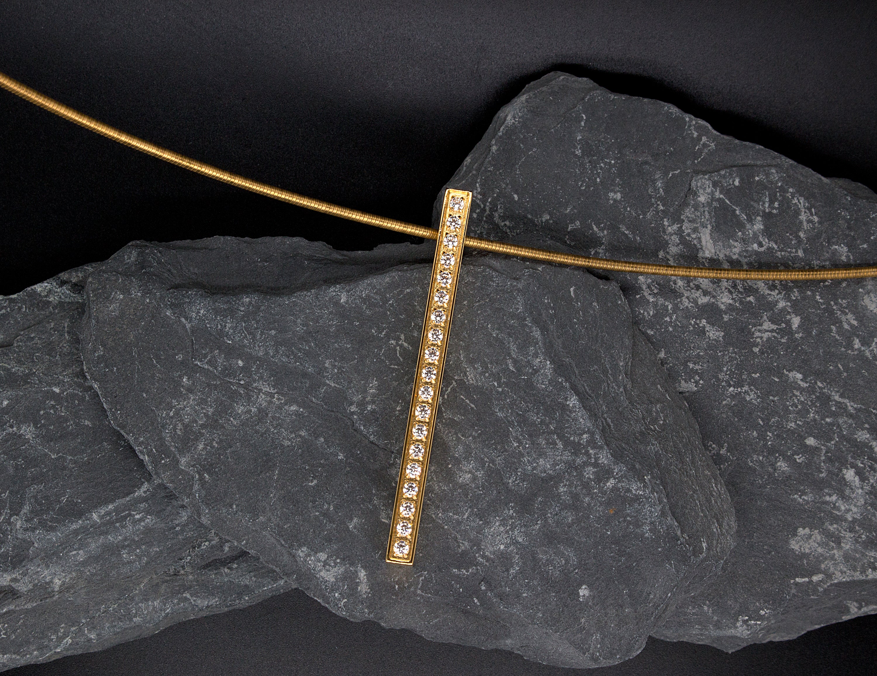 Yellow Gold Plated, Stainless Steel, Vertical Bar Necklace with Diamond Alternative Stones - Image 7