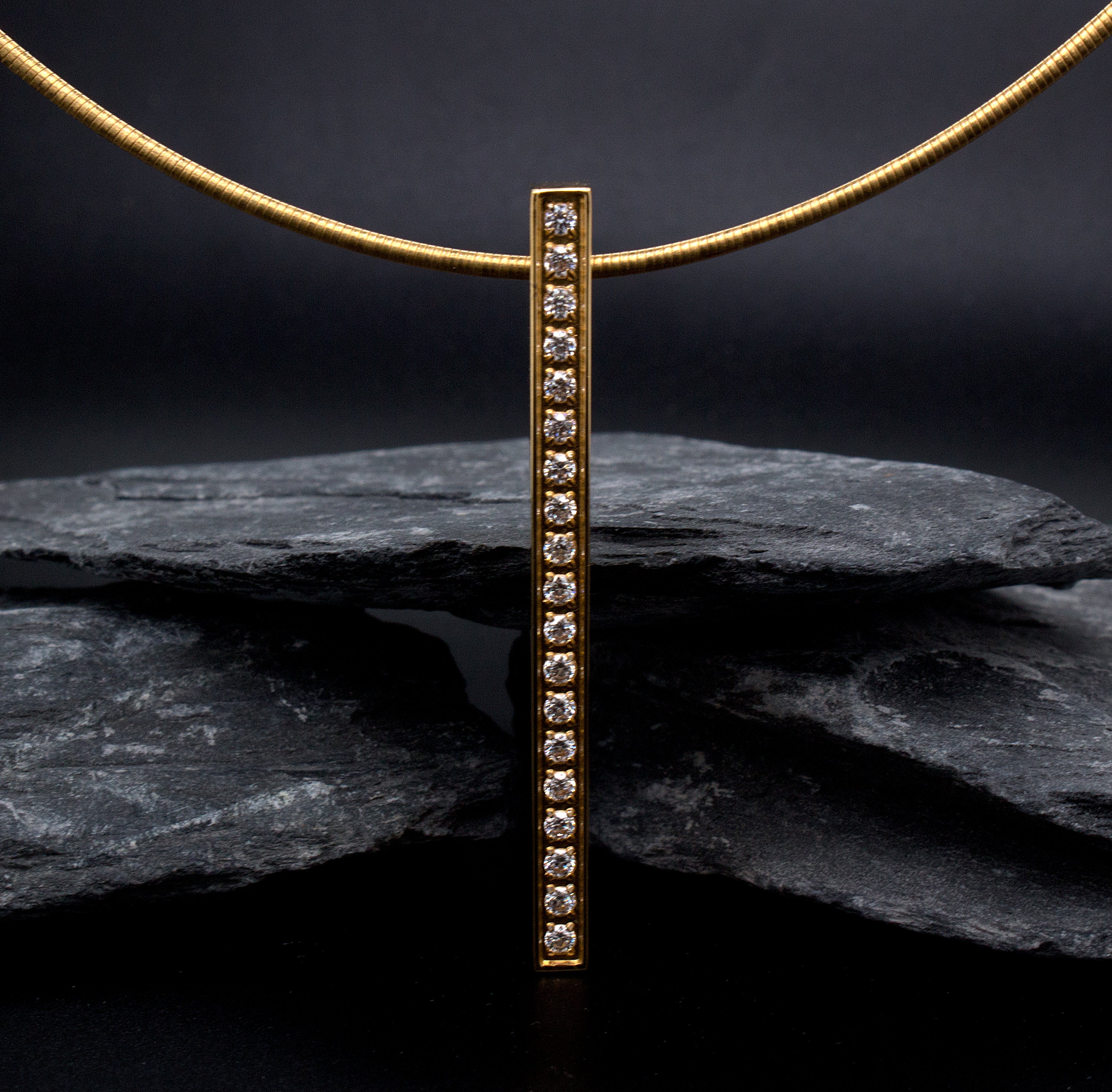 Yellow Gold Plated, Stainless Steel, Vertical Bar Necklace with Diamond Alternative Stones - Image 8