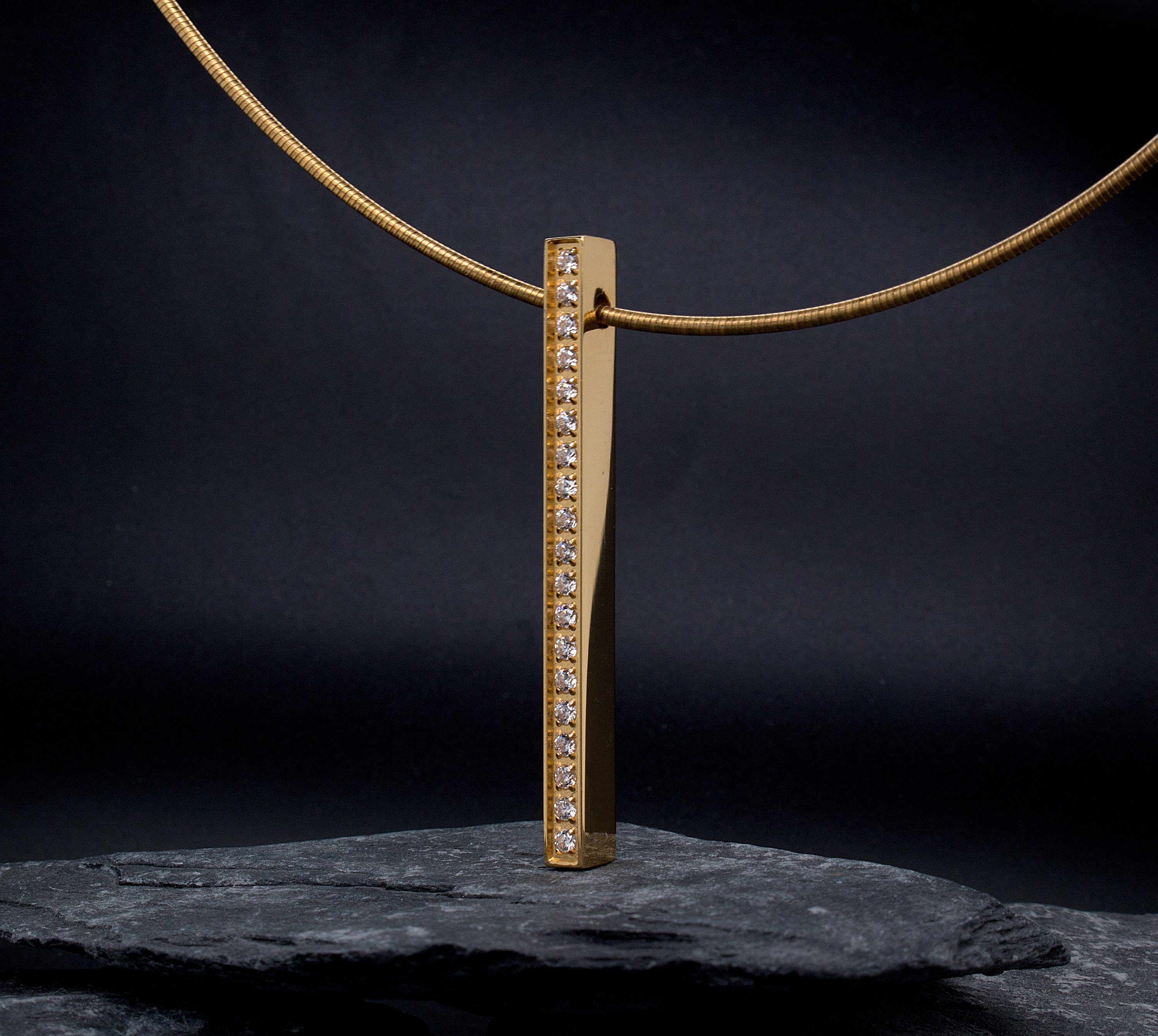 Yellow Gold Plated, Stainless Steel, Vertical Bar Necklace with Diamond Alternative Stones - Image 9